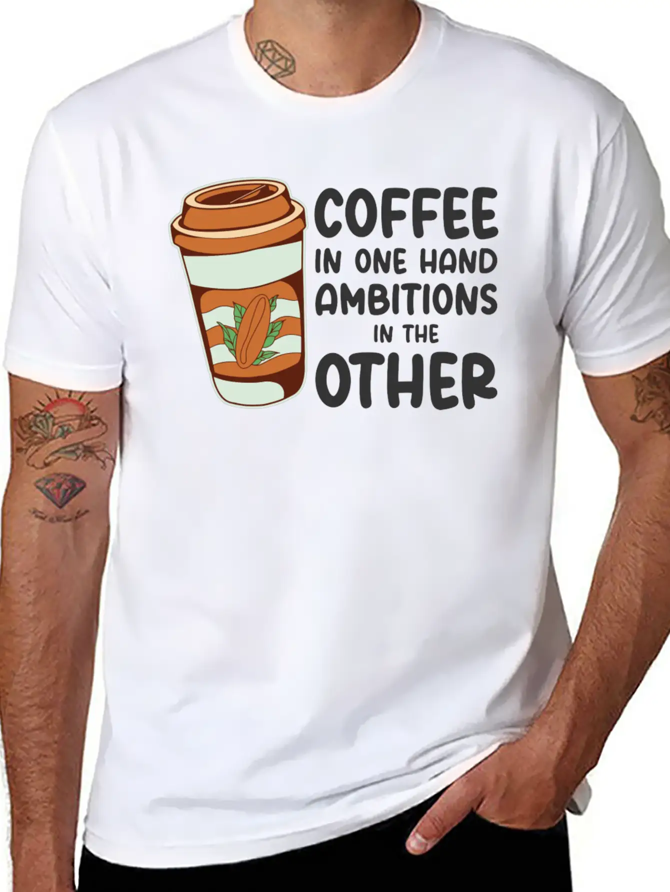 Ambition Goal Coffee Lovers Motivational Quotes Casual Graphic T-Shirt – Simple And Comfortable Daily Wear