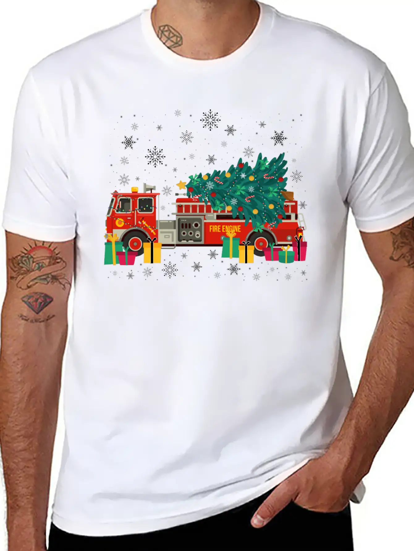 Ambulance Fire Truck Christmas Tree Timeless Short Sleeve Tee – Comfy And Minimalist Design