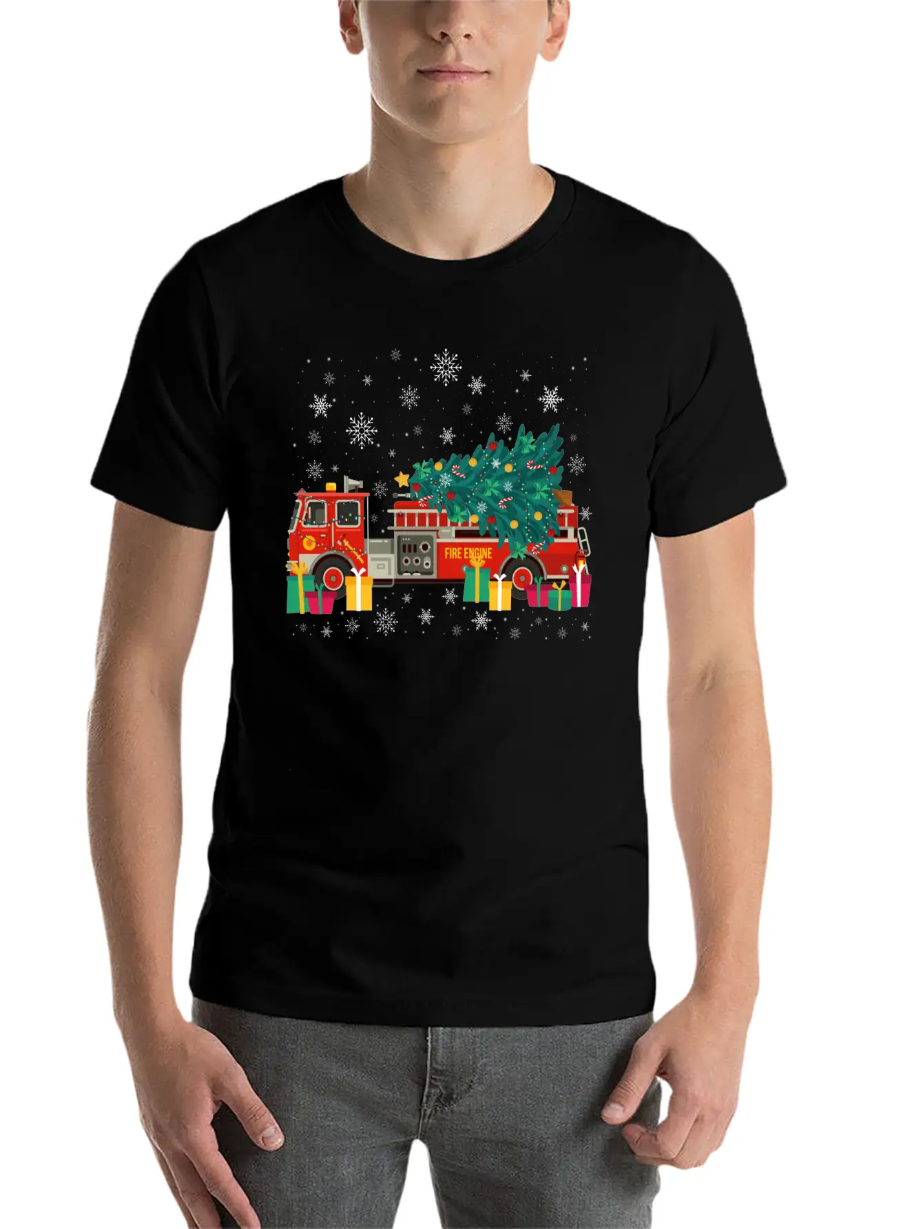 Ambulance Fire Truck Christmas Tree Timeless Short Sleeve Tee – Comfy And Minimalist Design