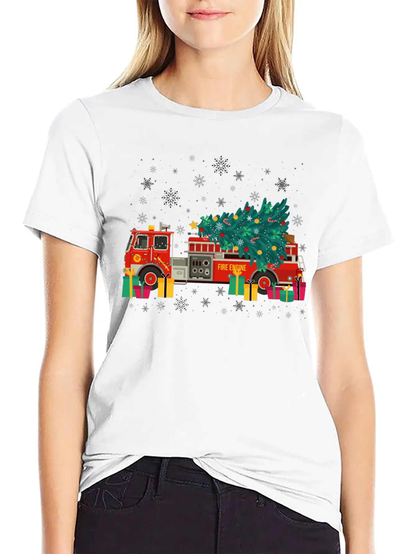 Ambulance Fire Truck Christmas Tree Timeless Short Sleeve Tee – Comfy And Minimalist Design