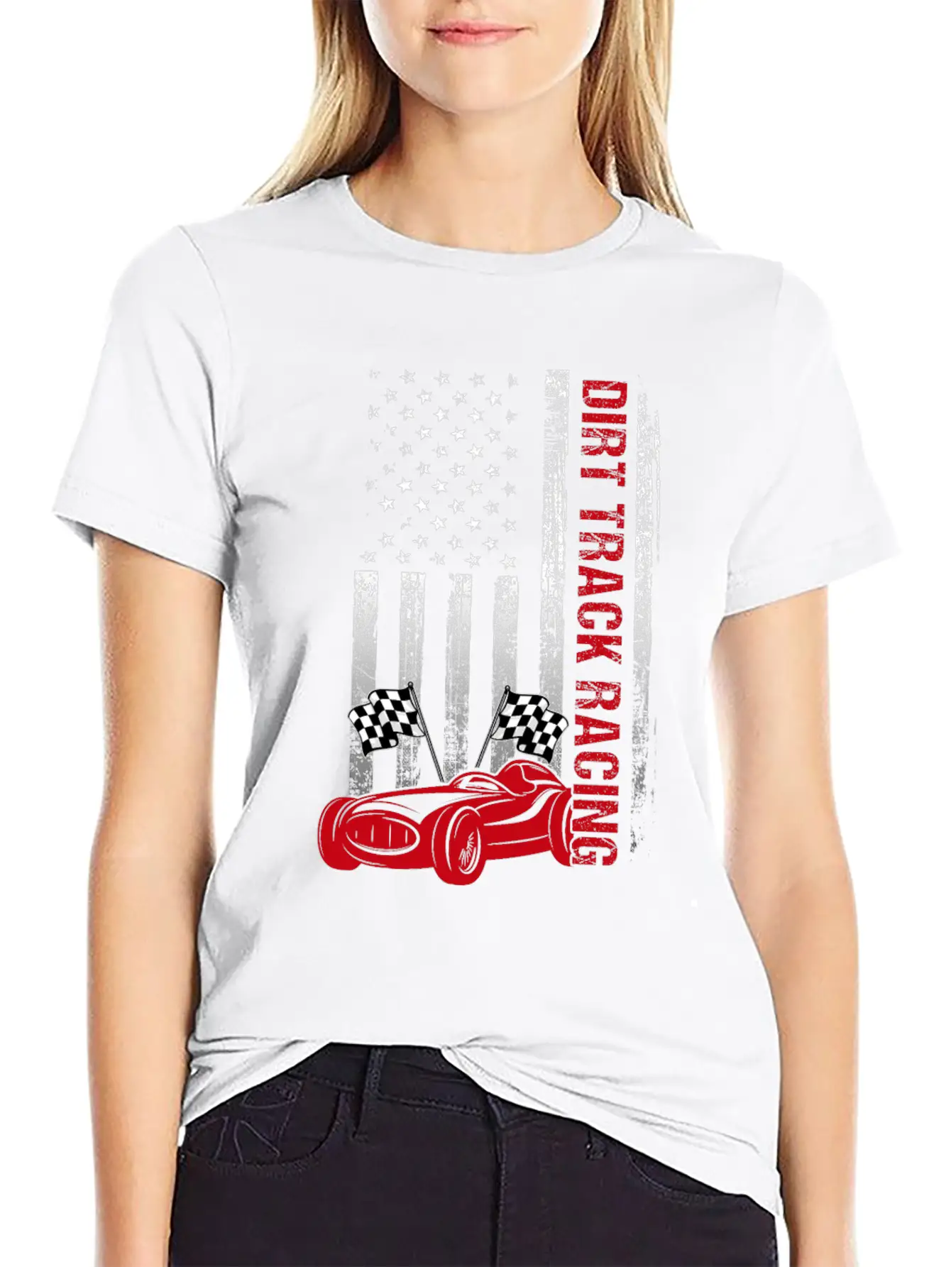 American Flag Dirt Track Racing Car Driver Racer Casual Graphic T-Shirt – Simple And Comfortable Daily Wear