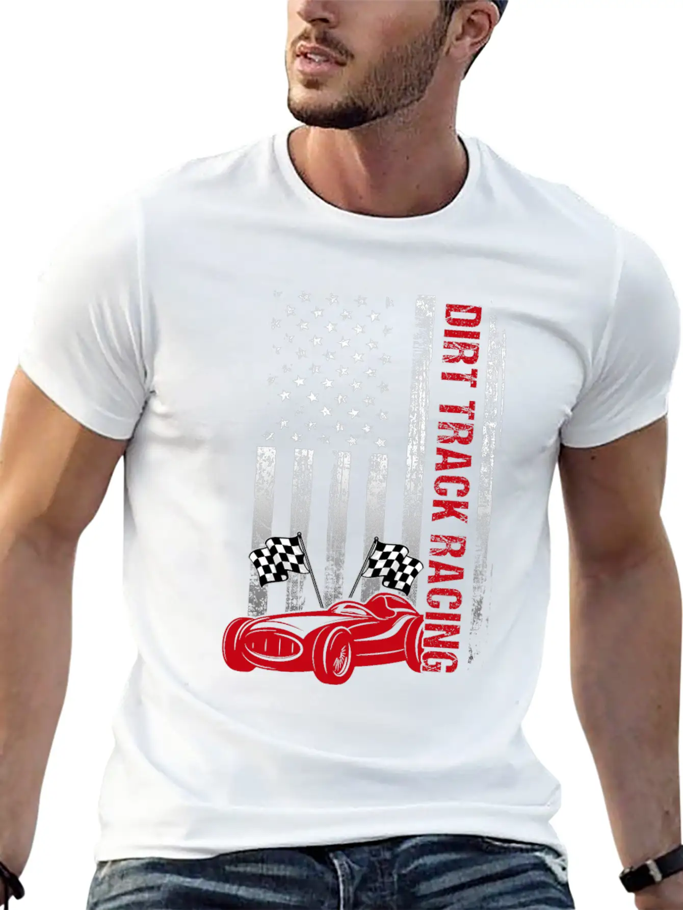 American Flag Dirt Track Racing Car Driver Racer Casual Graphic T-Shirt – Simple And Comfortable Daily Wear