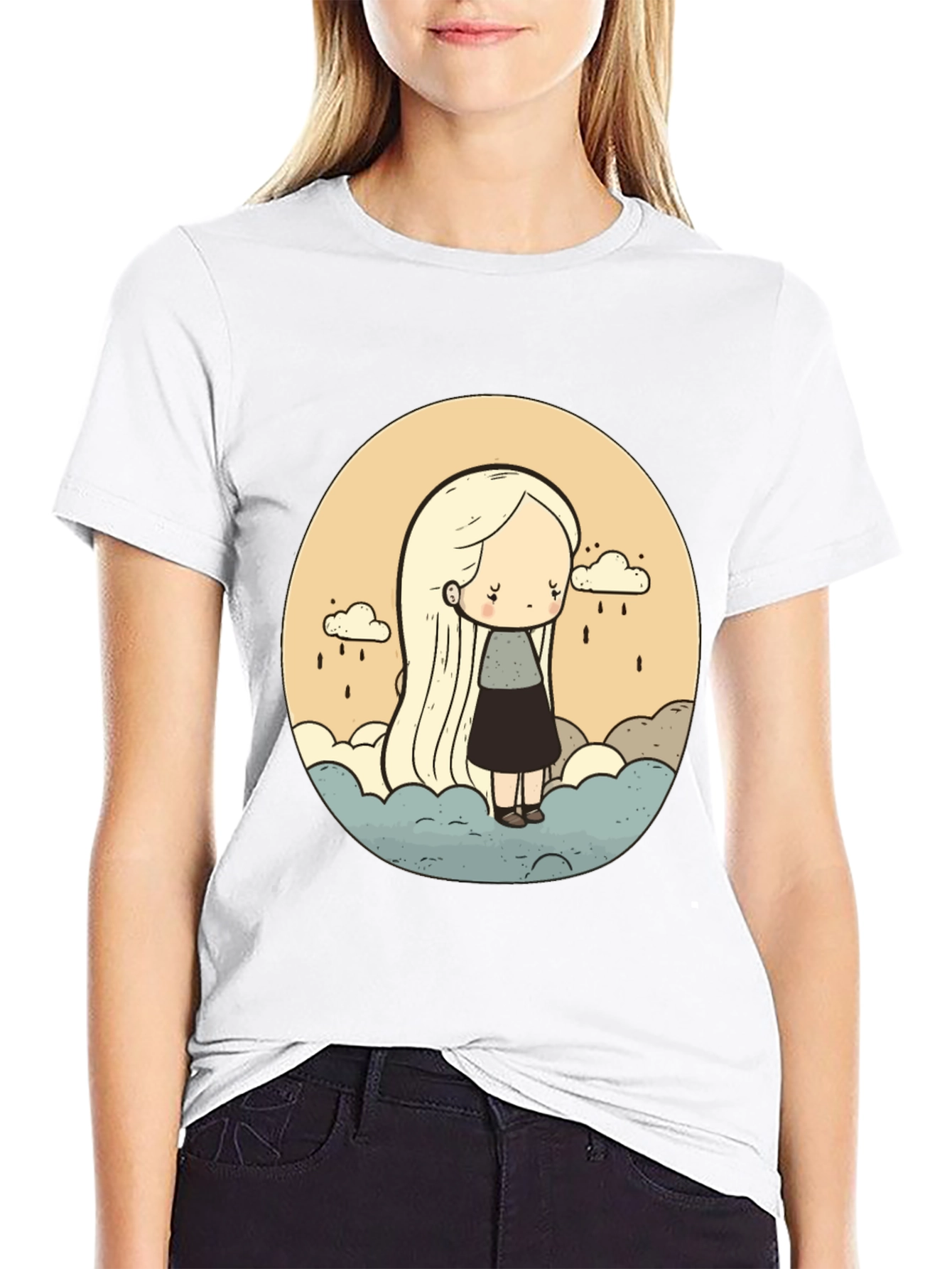Sad Girl Cloud Rain T-Shirt - Unique Graphic Tee