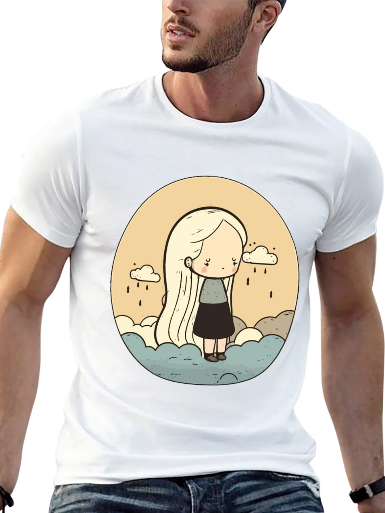 Sad Girl Cloud Rain T-Shirt - Unique Graphic Tee