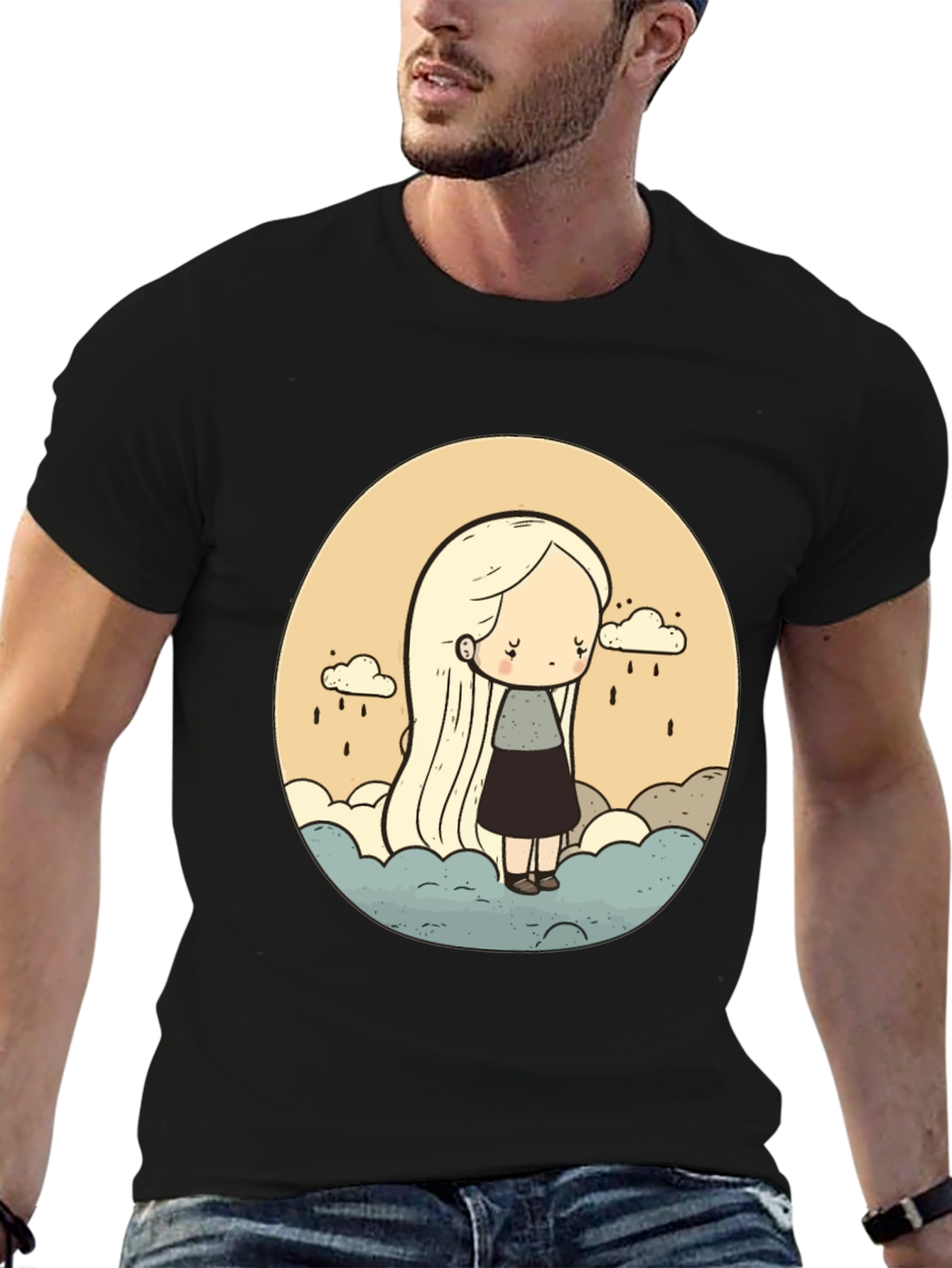 Sad Girl Cloud Rain T-Shirt - Unique Graphic Tee