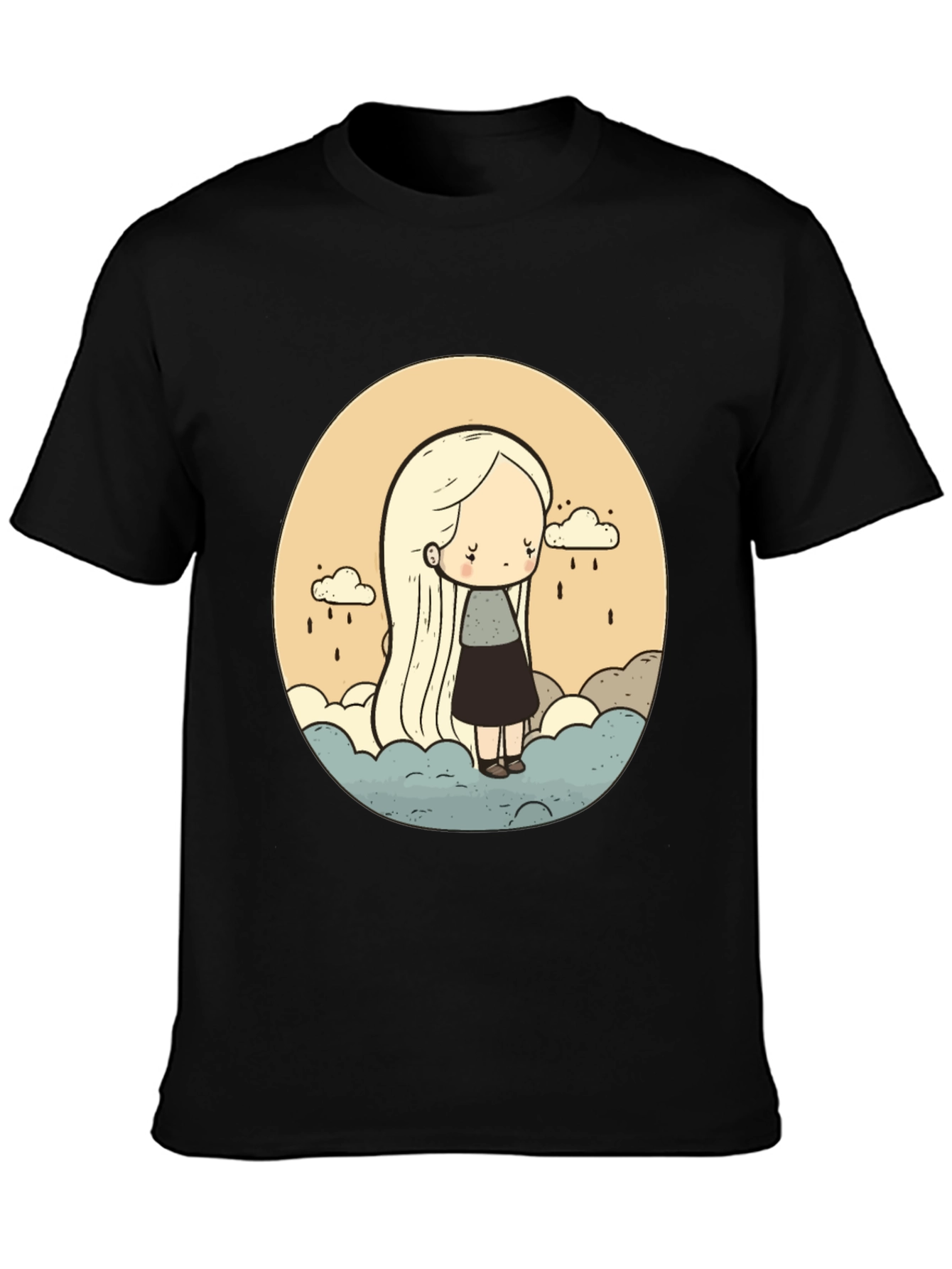 Sad Girl Cloud Rain T-Shirt - Unique Graphic Tee