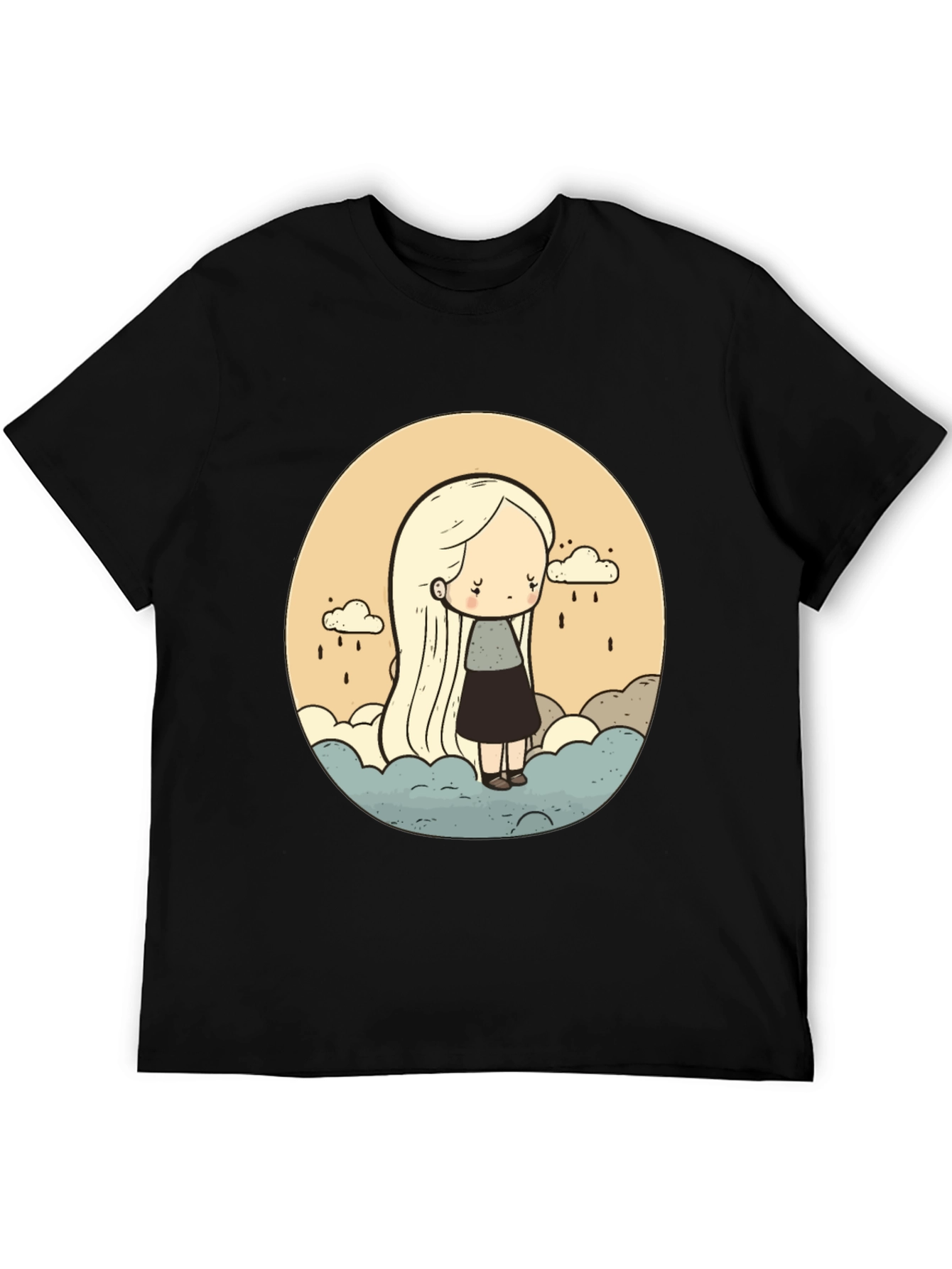 Sad Girl Cloud Rain T-Shirt - Unique Graphic Tee