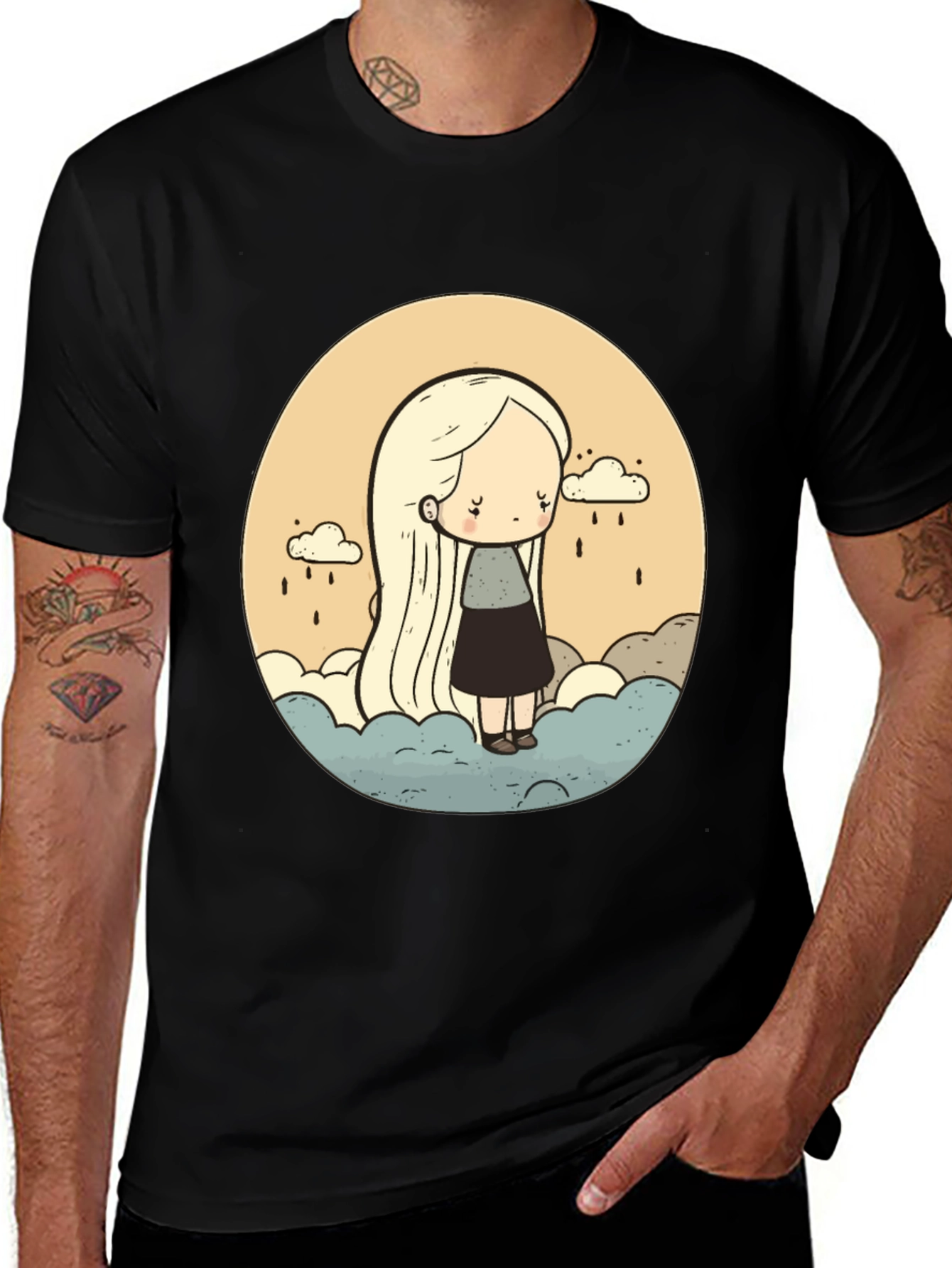 Sad Girl Cloud Rain T-Shirt - Unique Graphic Tee