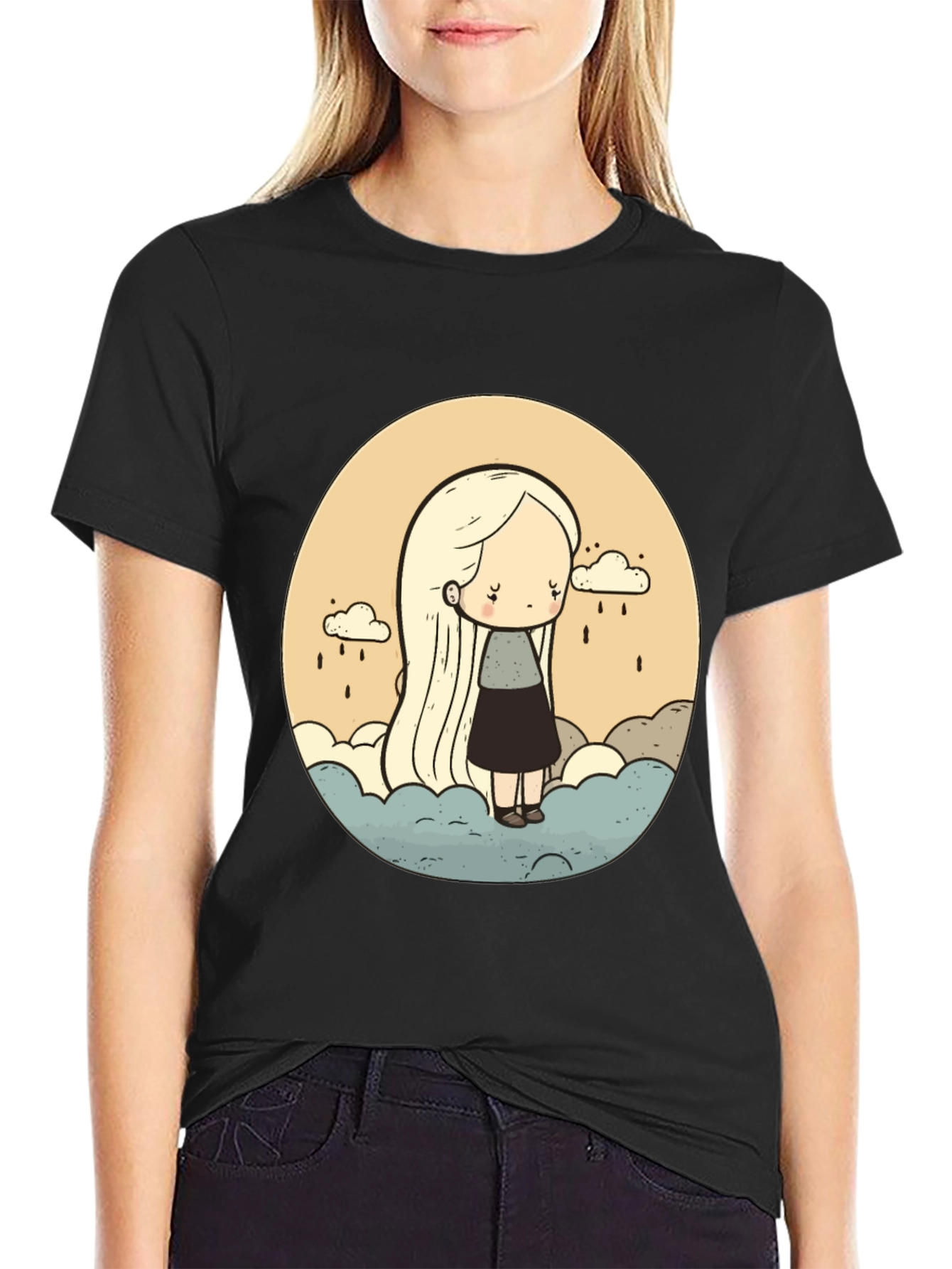 Sad Girl Cloud Rain T-Shirt - Unique Graphic Tee