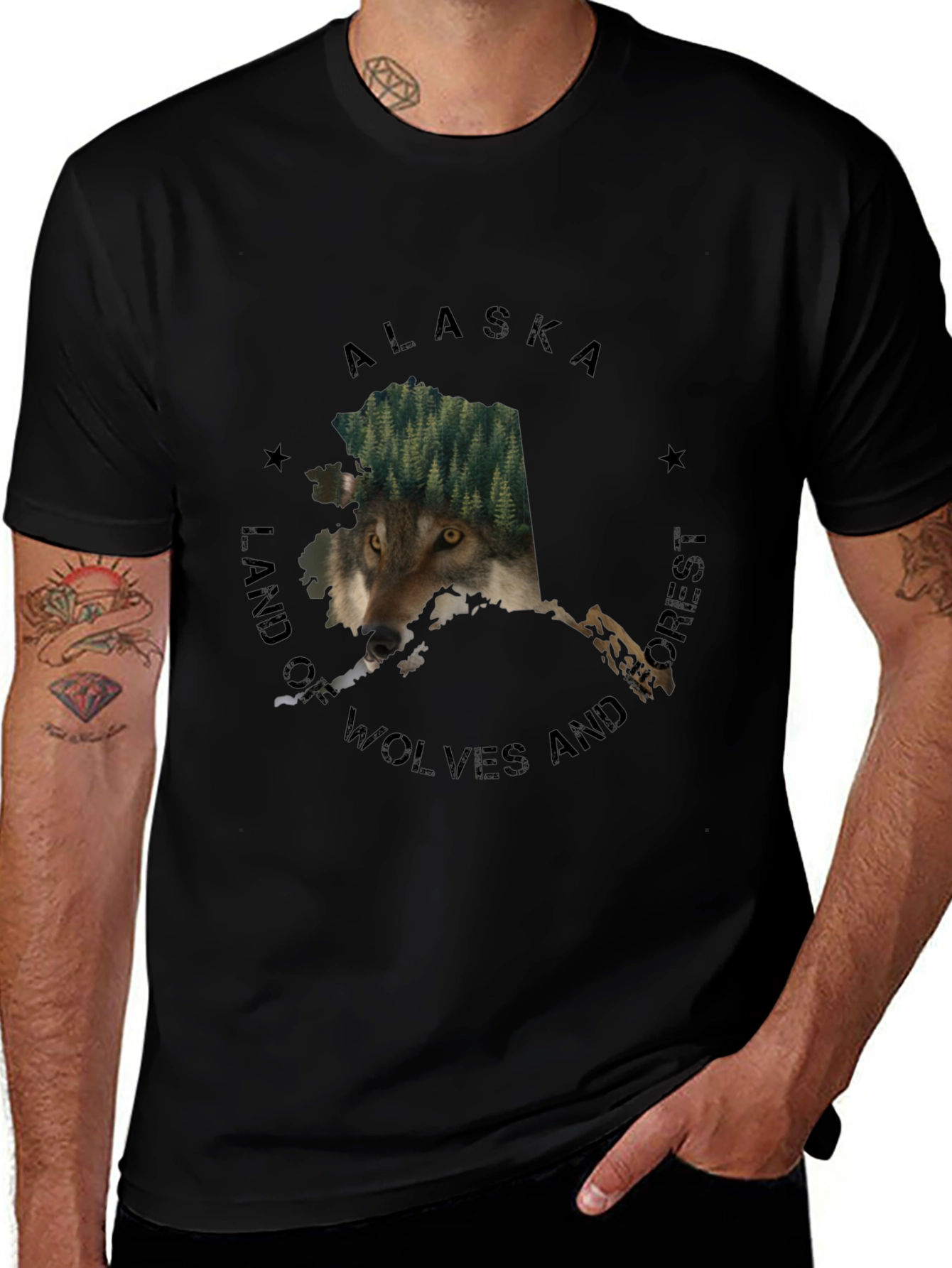 Alaska Wolves and Forest Graphic Tee