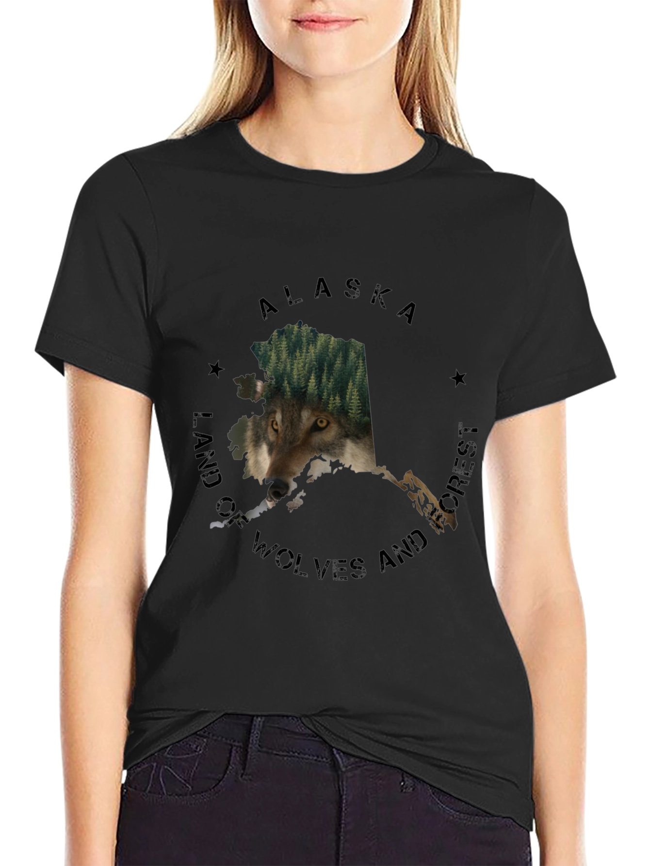Alaska Wolves and Forest Graphic Tee