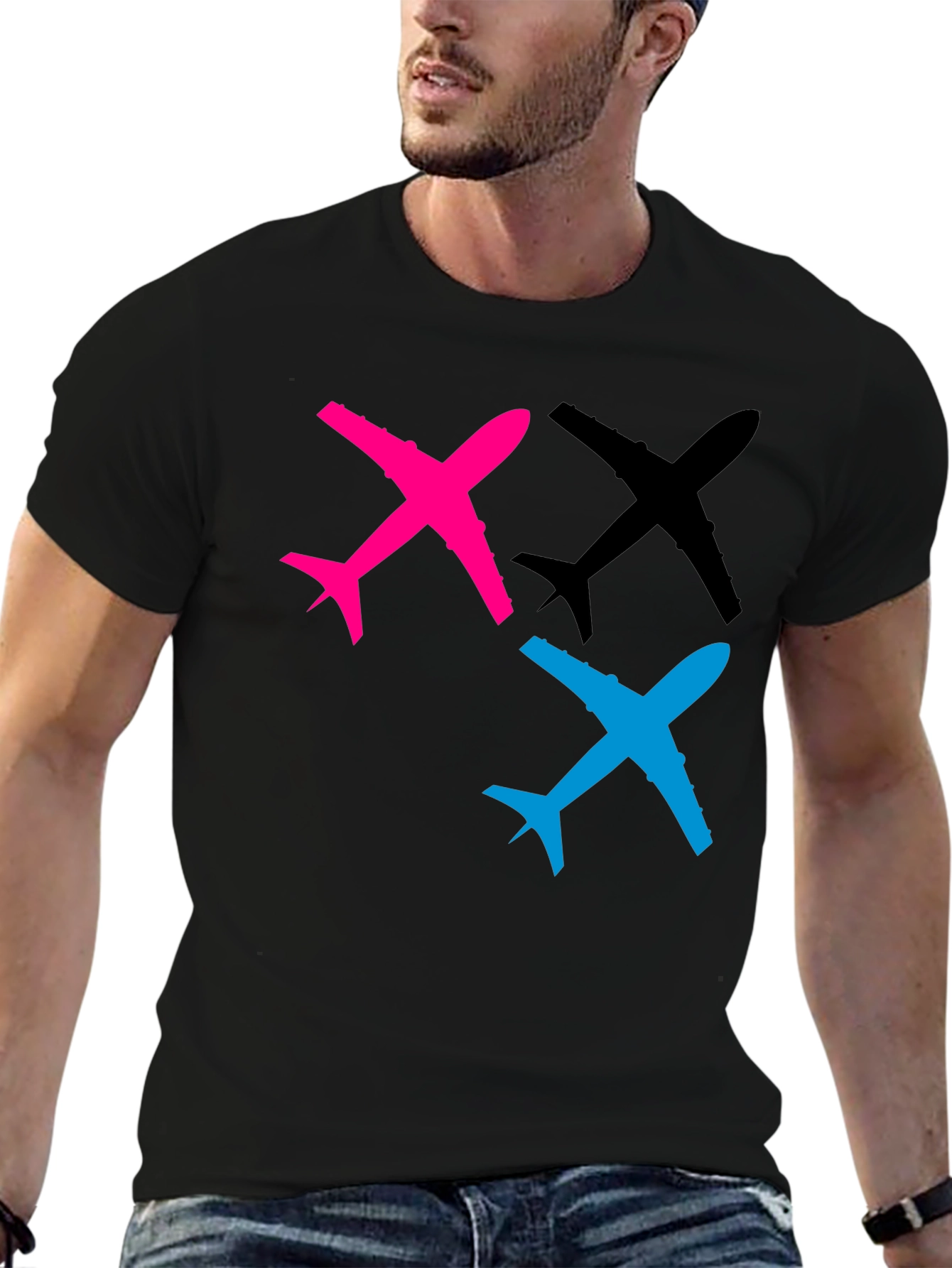 Airplane Graphic Tee - Black Cotton T-Shirt