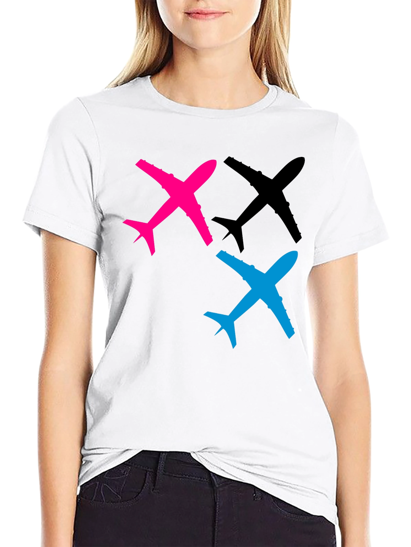 Airplane Graphic Tee - Black Cotton T-Shirt
