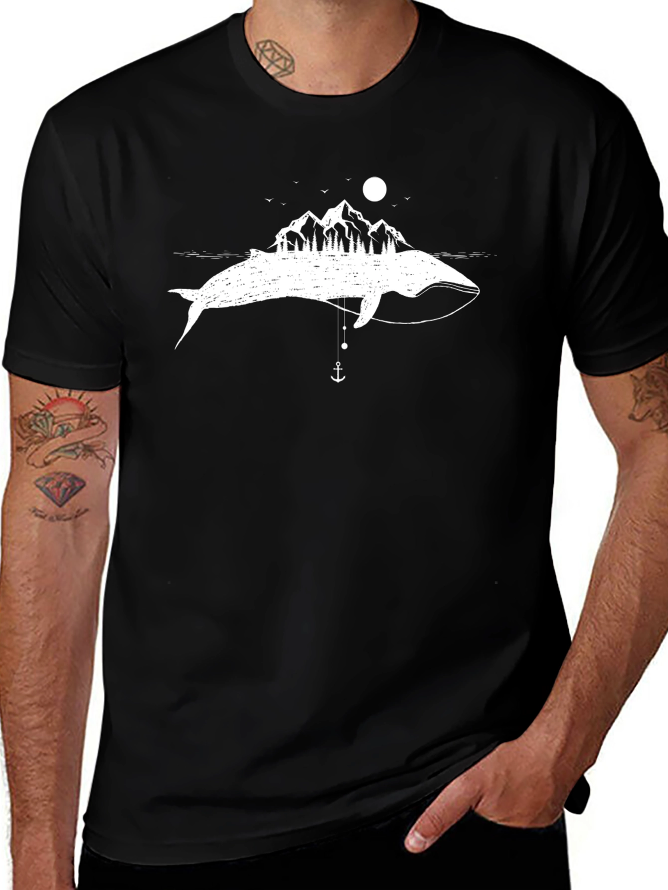 Whimsical Whale Mountain Scene Graphic Tee