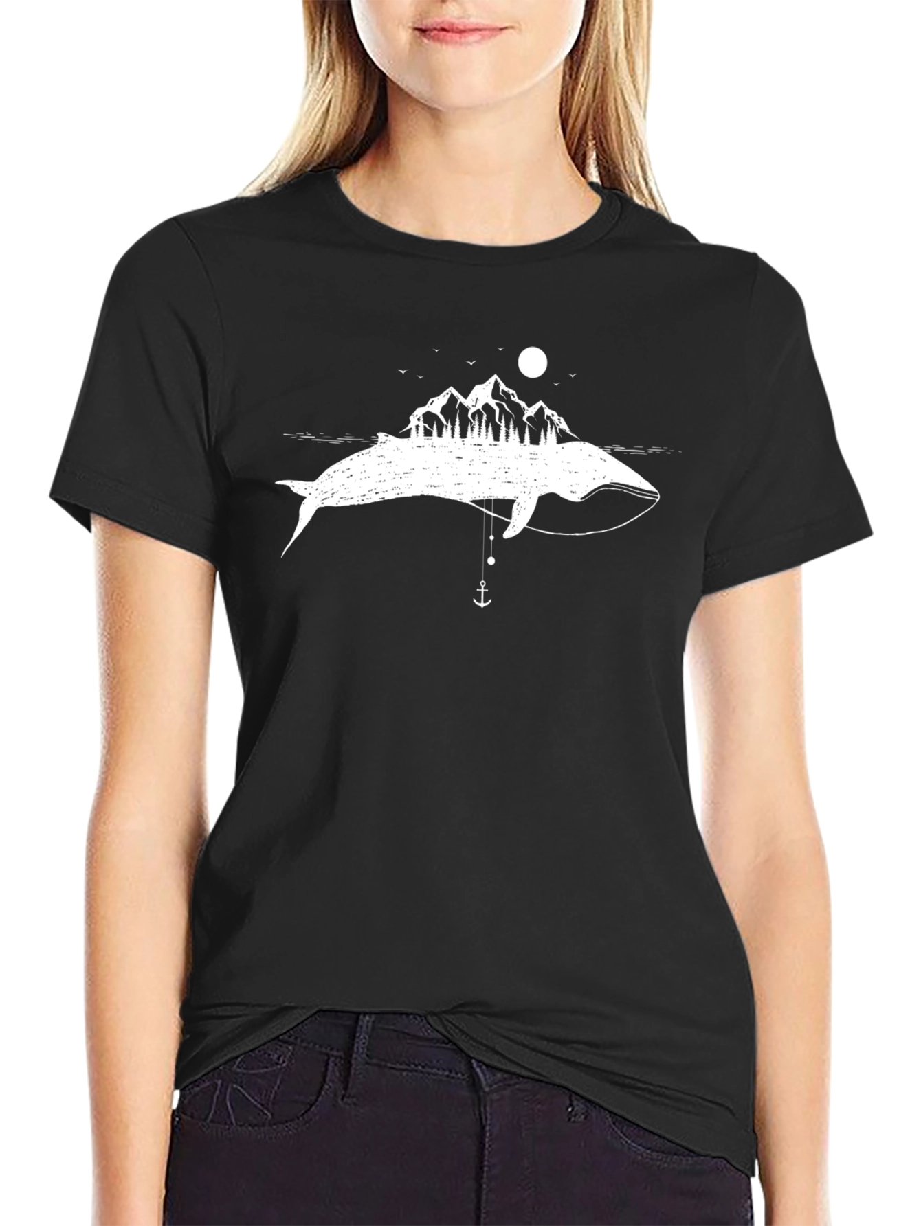 Whimsical Whale Mountain Scene Graphic Tee
