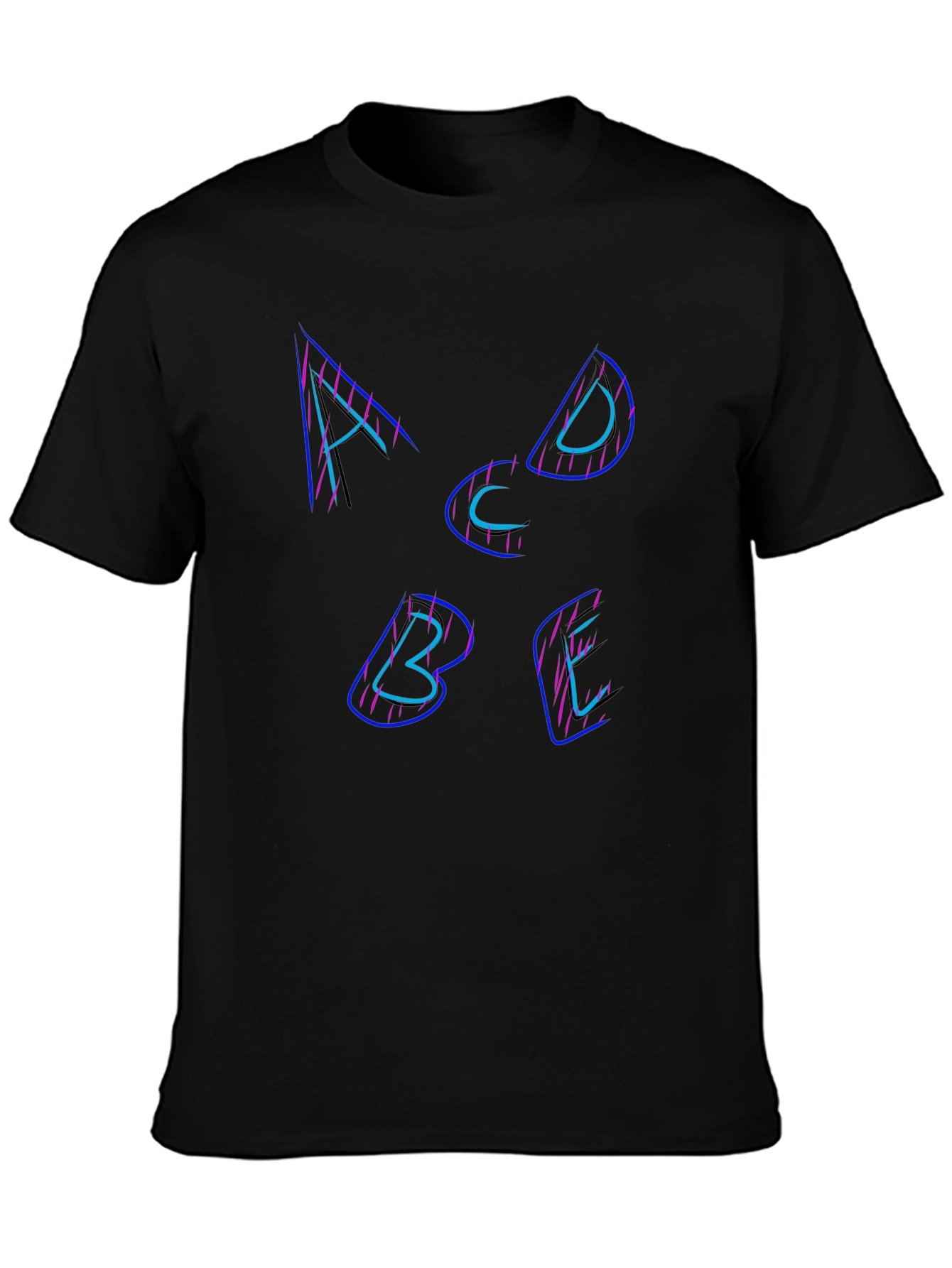Alphabet Neon Graphic Tee - Black Cotton T-Shirt