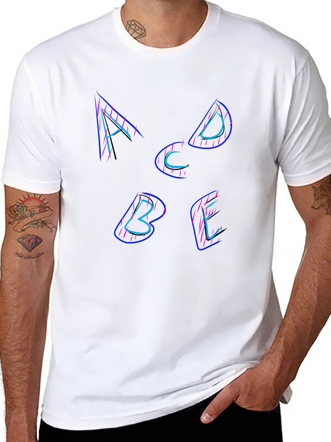 Alphabet Neon Graphic Tee - Black Cotton T-Shirt