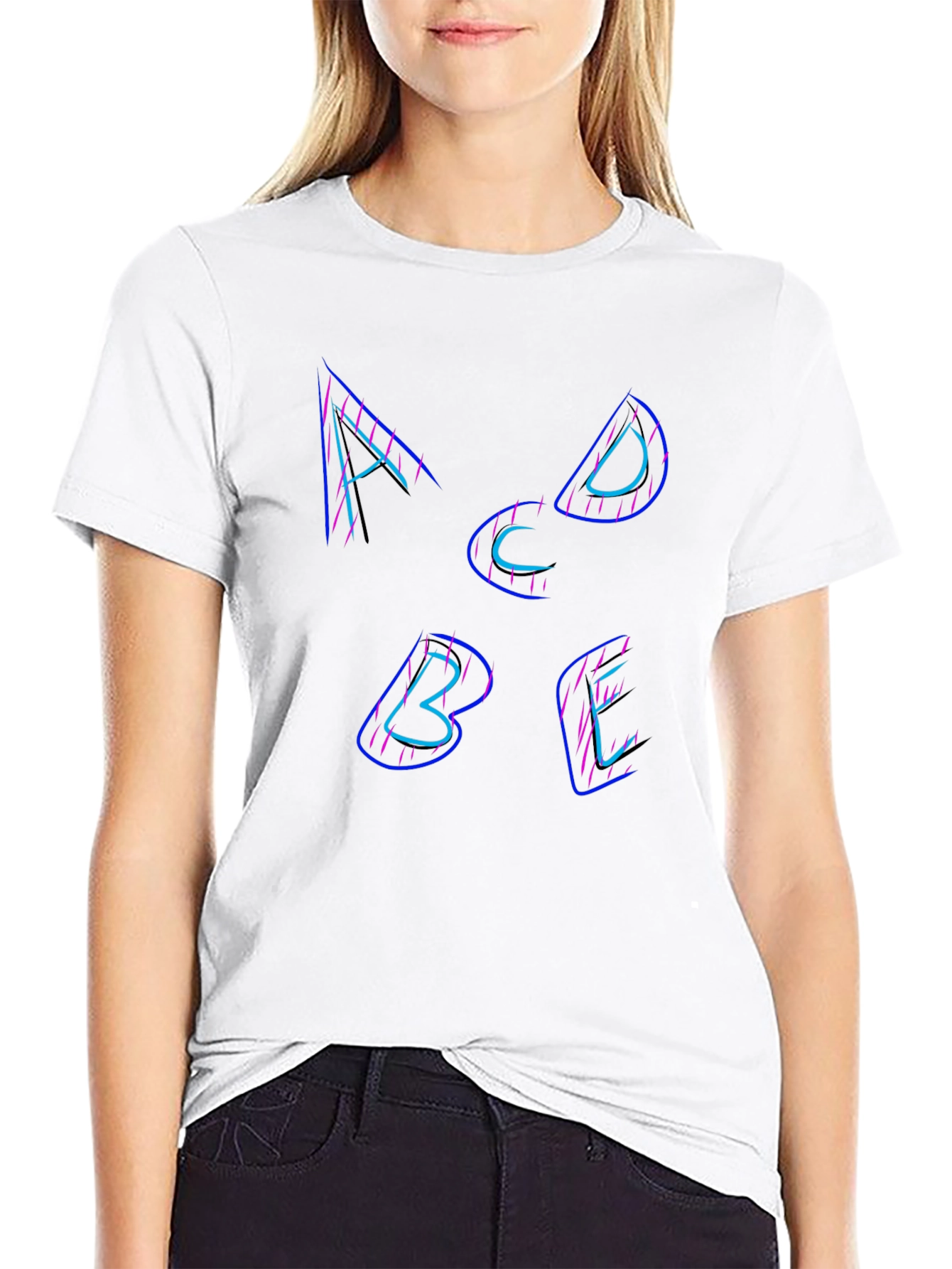 Alphabet Neon Graphic Tee - Black Cotton T-Shirt