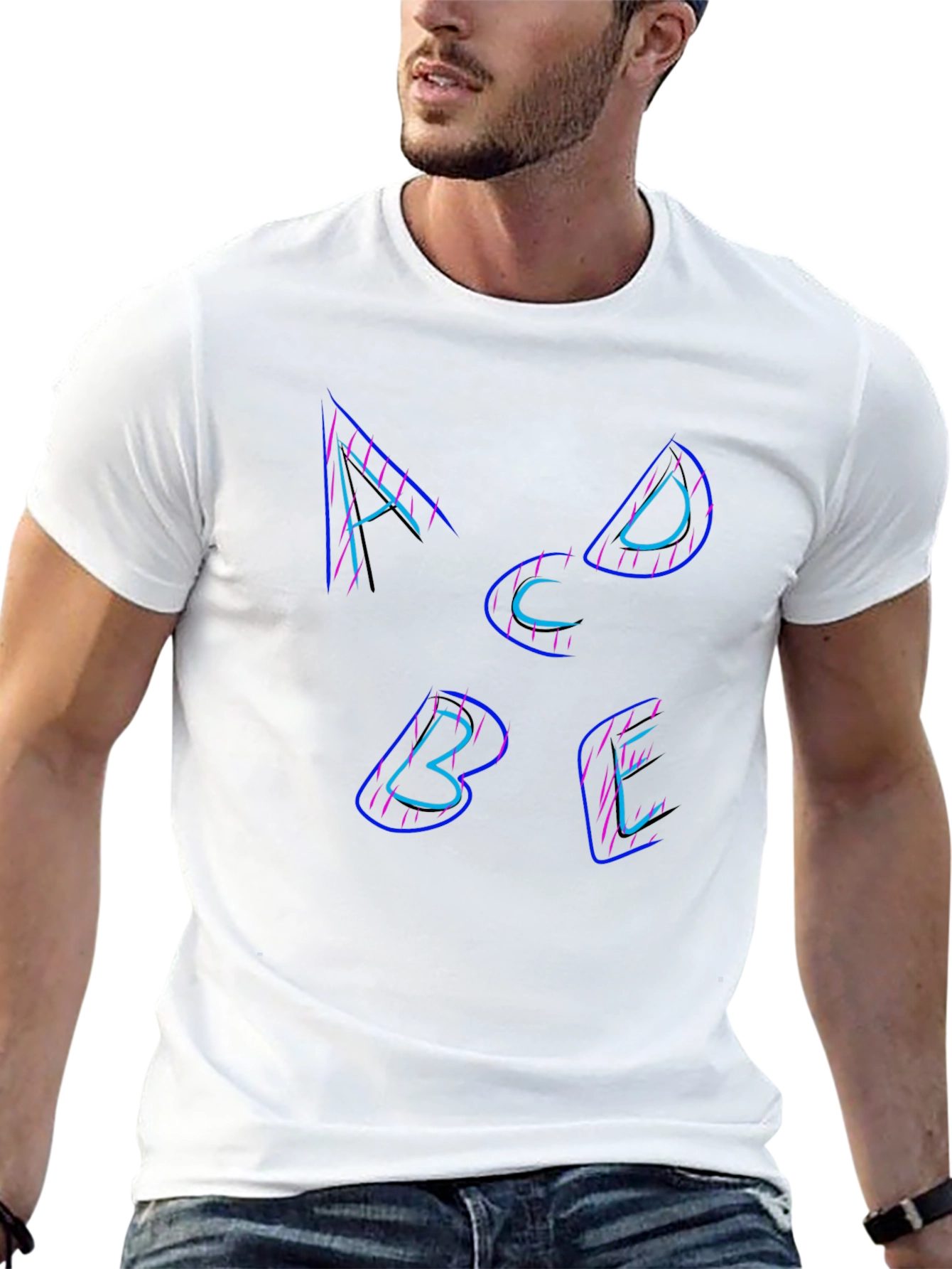 Alphabet Neon Graphic Tee - Black Cotton T-Shirt