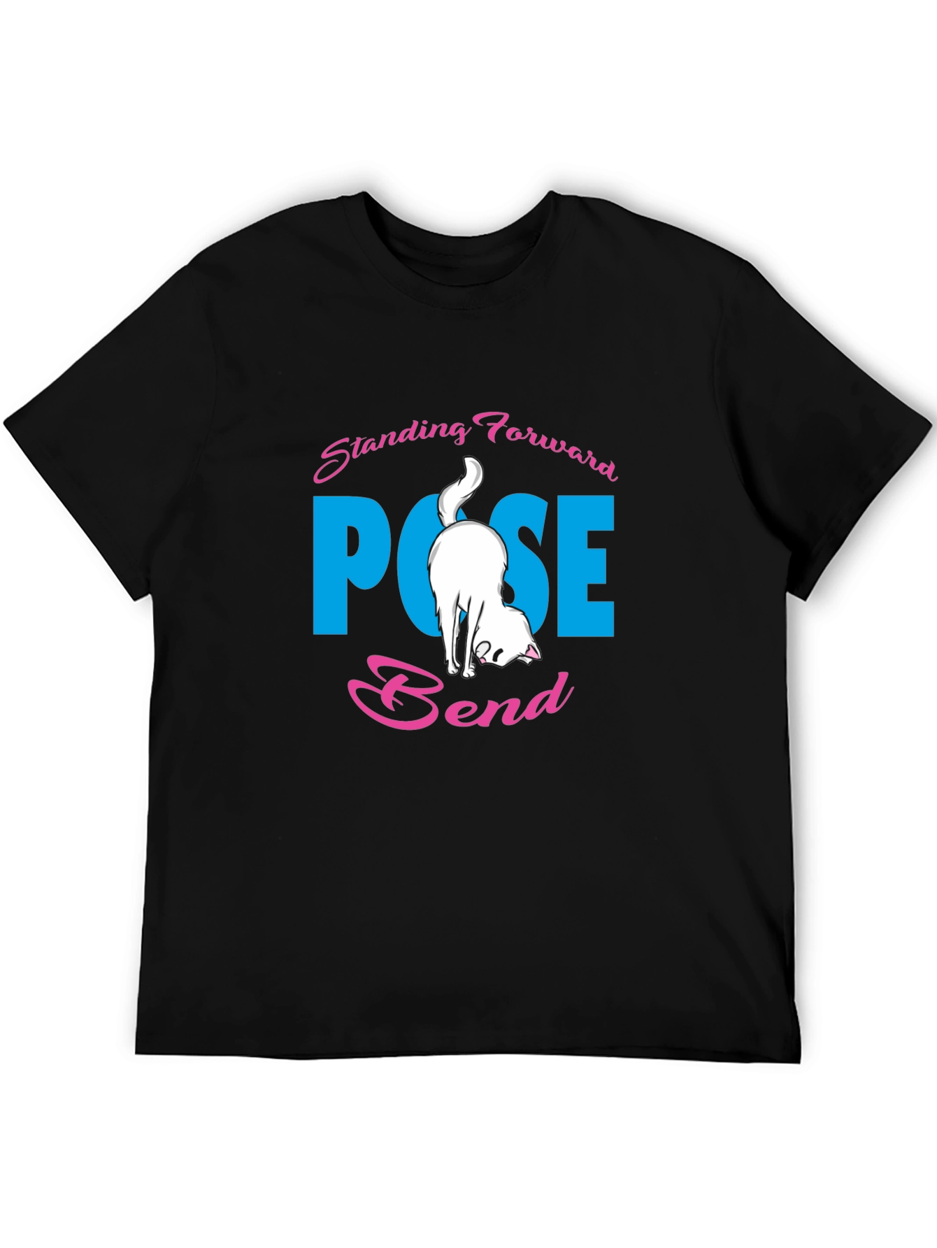 Yoga Cat Black T-Shirt: Forward Bend Pose