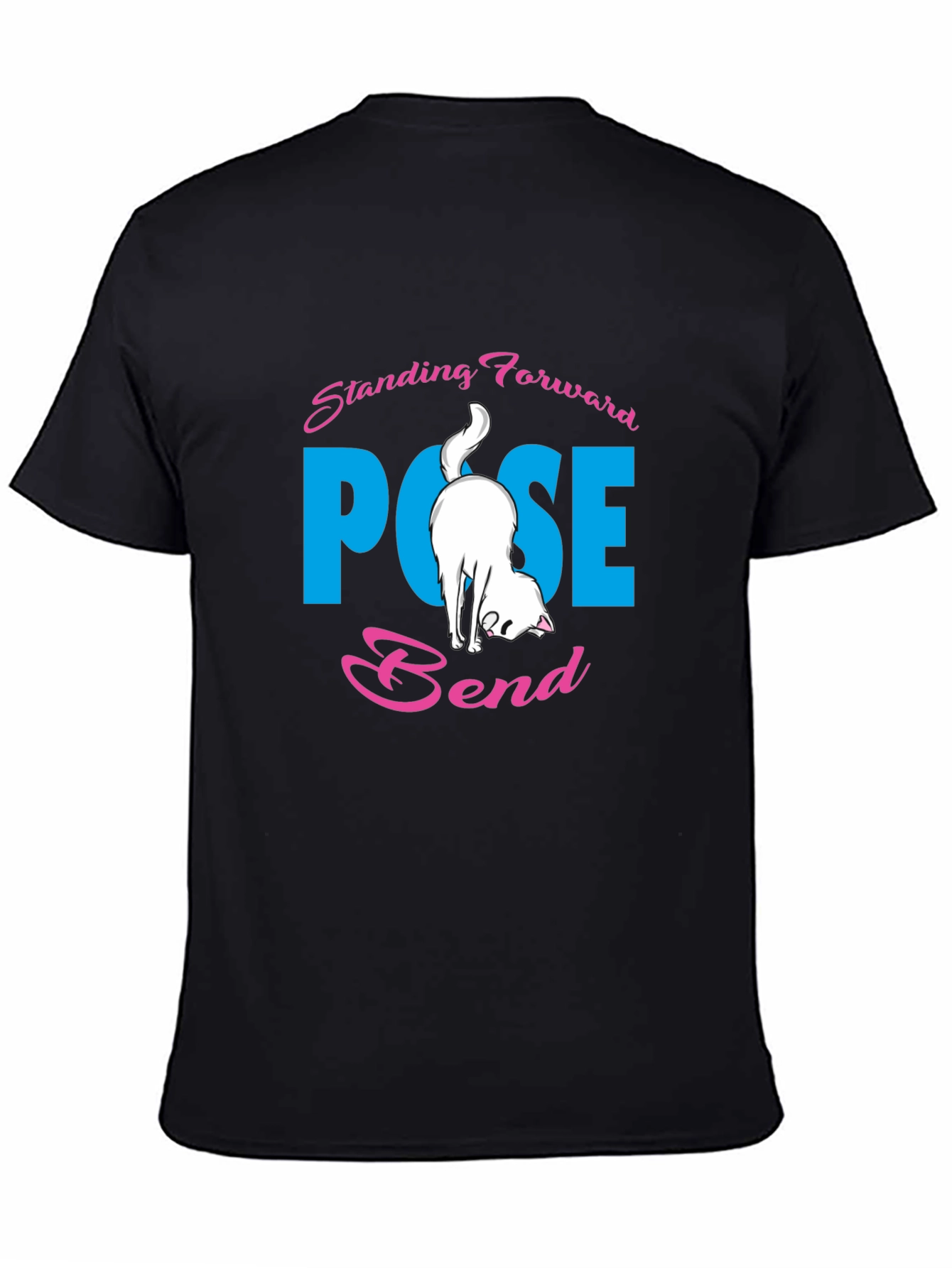 Yoga Cat Black T-Shirt: Forward Bend Pose