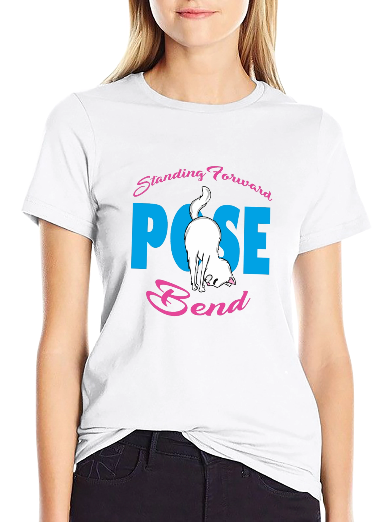 Yoga Cat Black T-Shirt: Forward Bend Pose