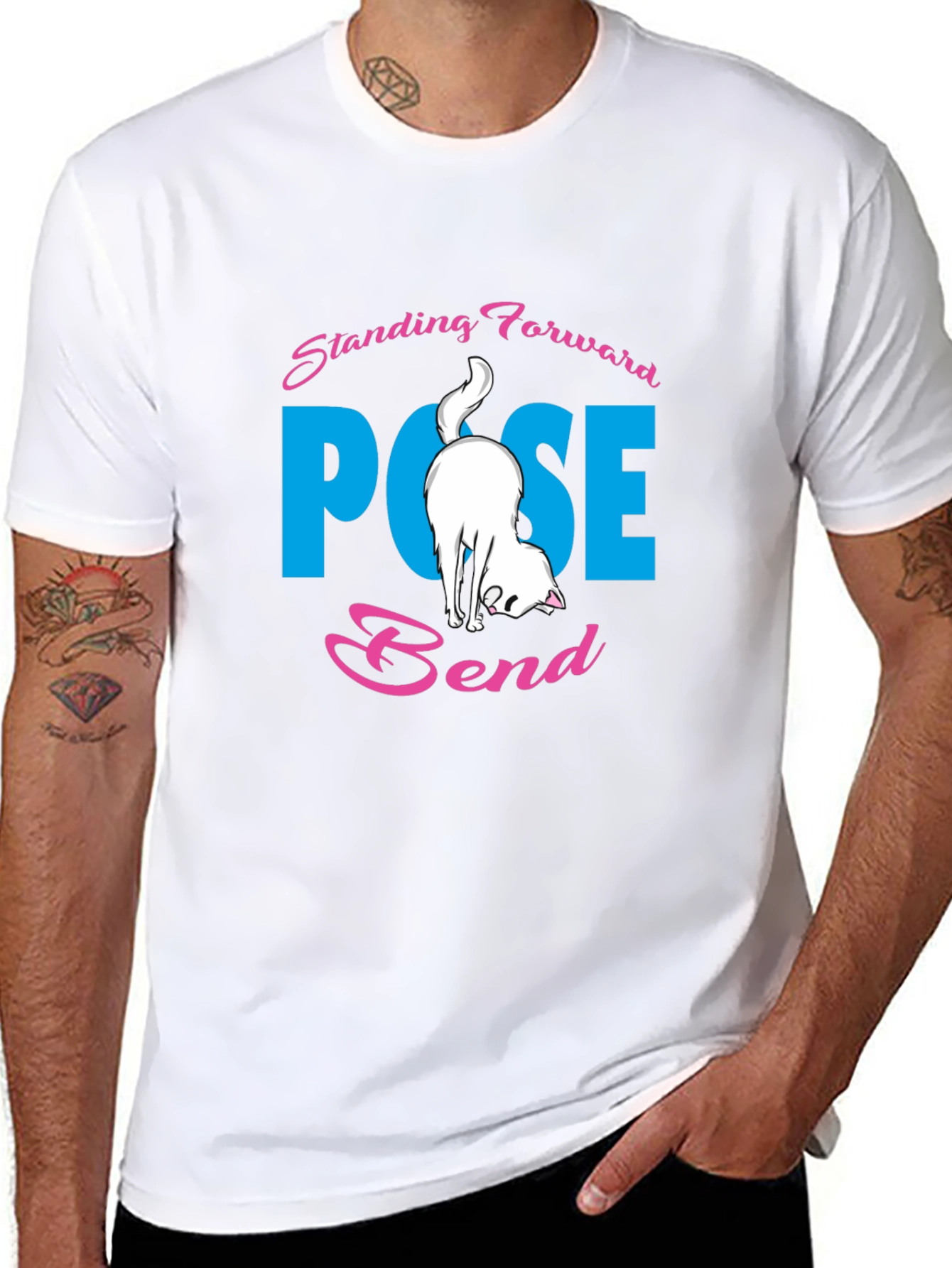 Yoga Cat Black T-Shirt: Forward Bend Pose