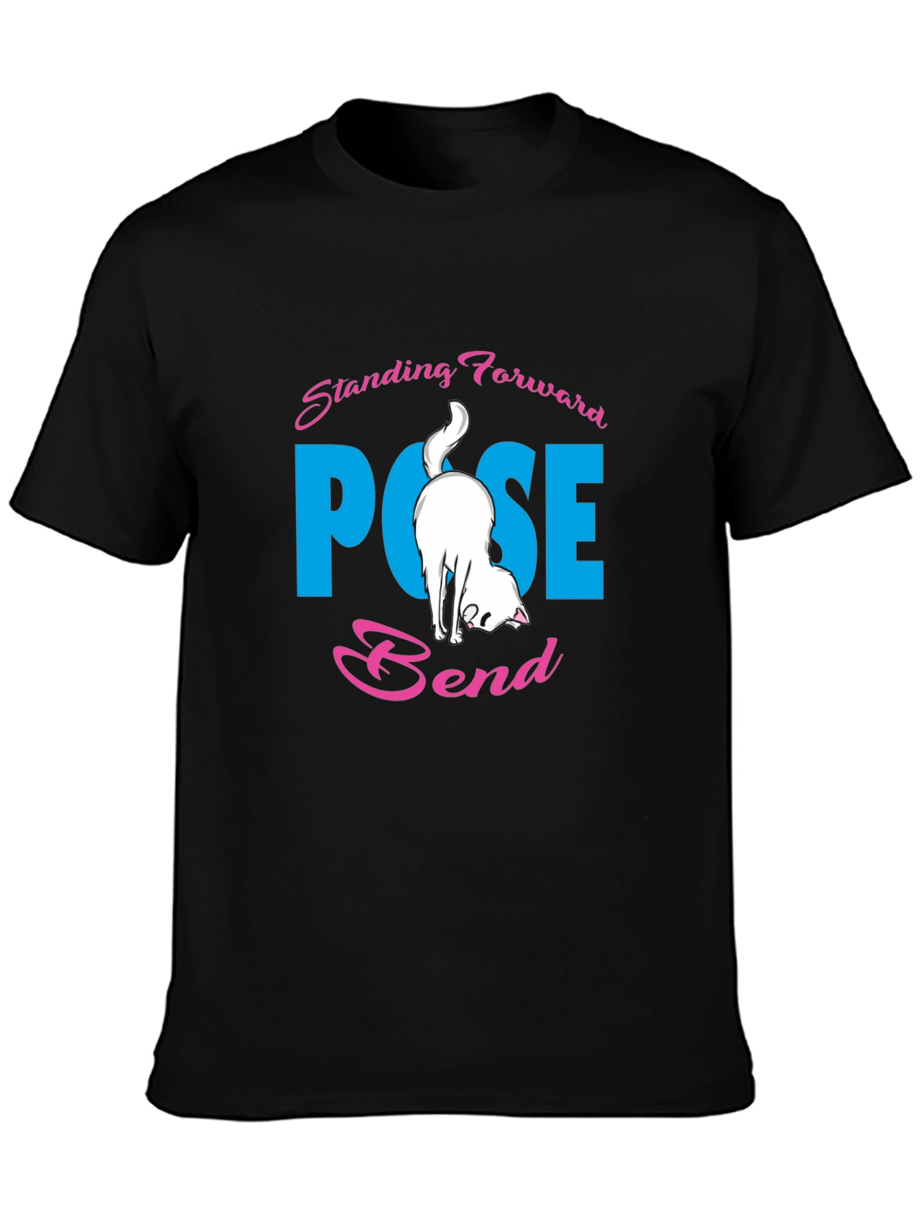 Yoga Cat Black T-Shirt: Forward Bend Pose