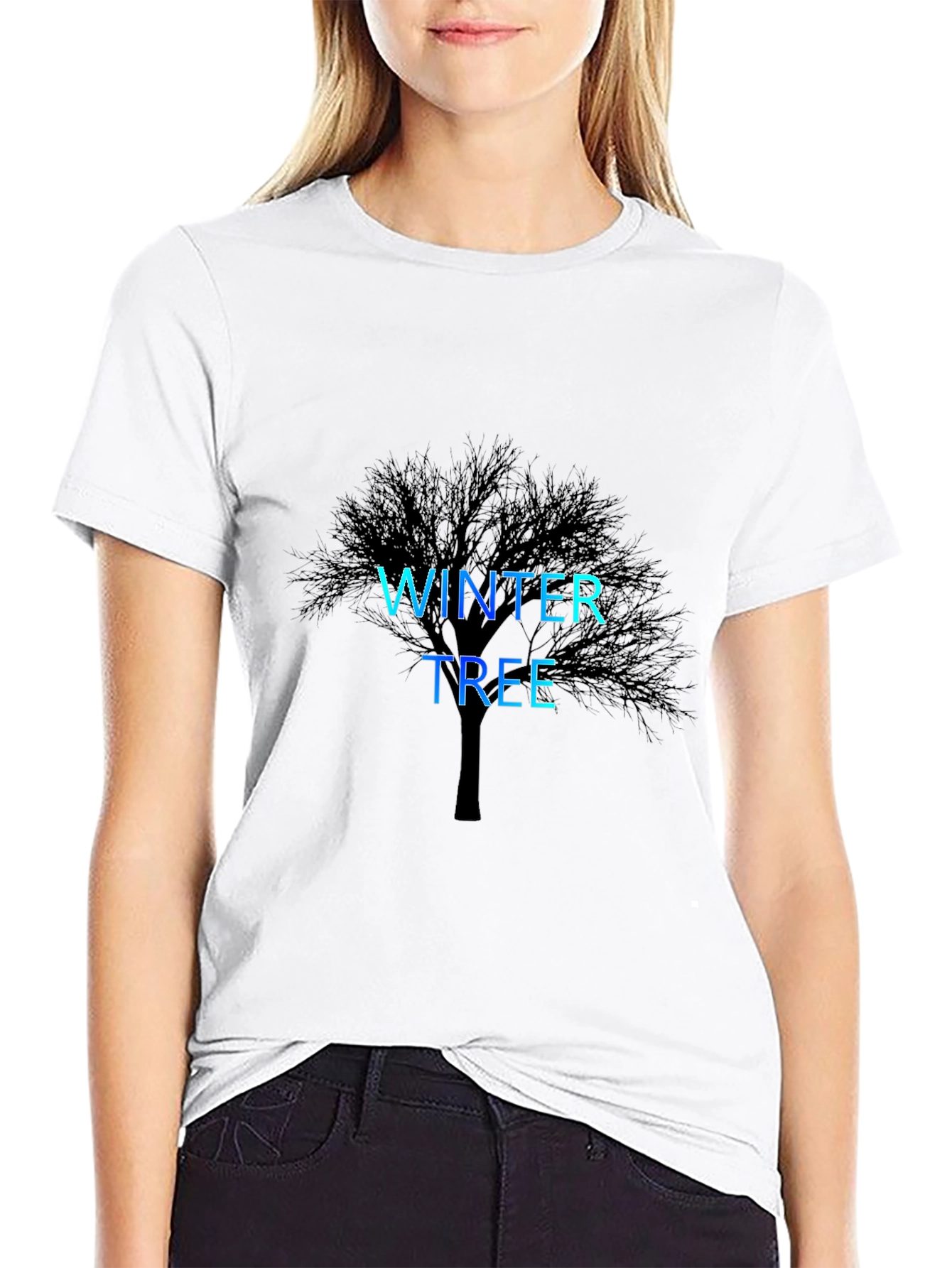 Winter Tree Graphic Print Black T-Shirt