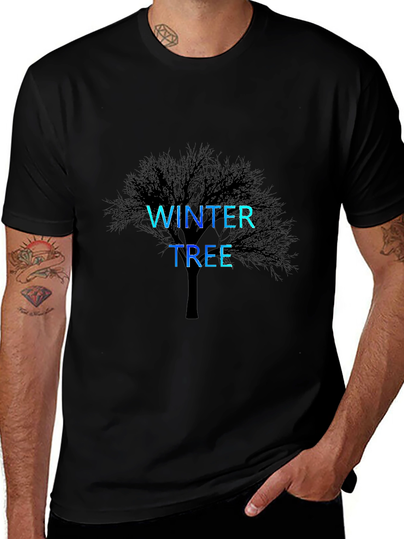 Winter Tree Graphic Print Black T-Shirt