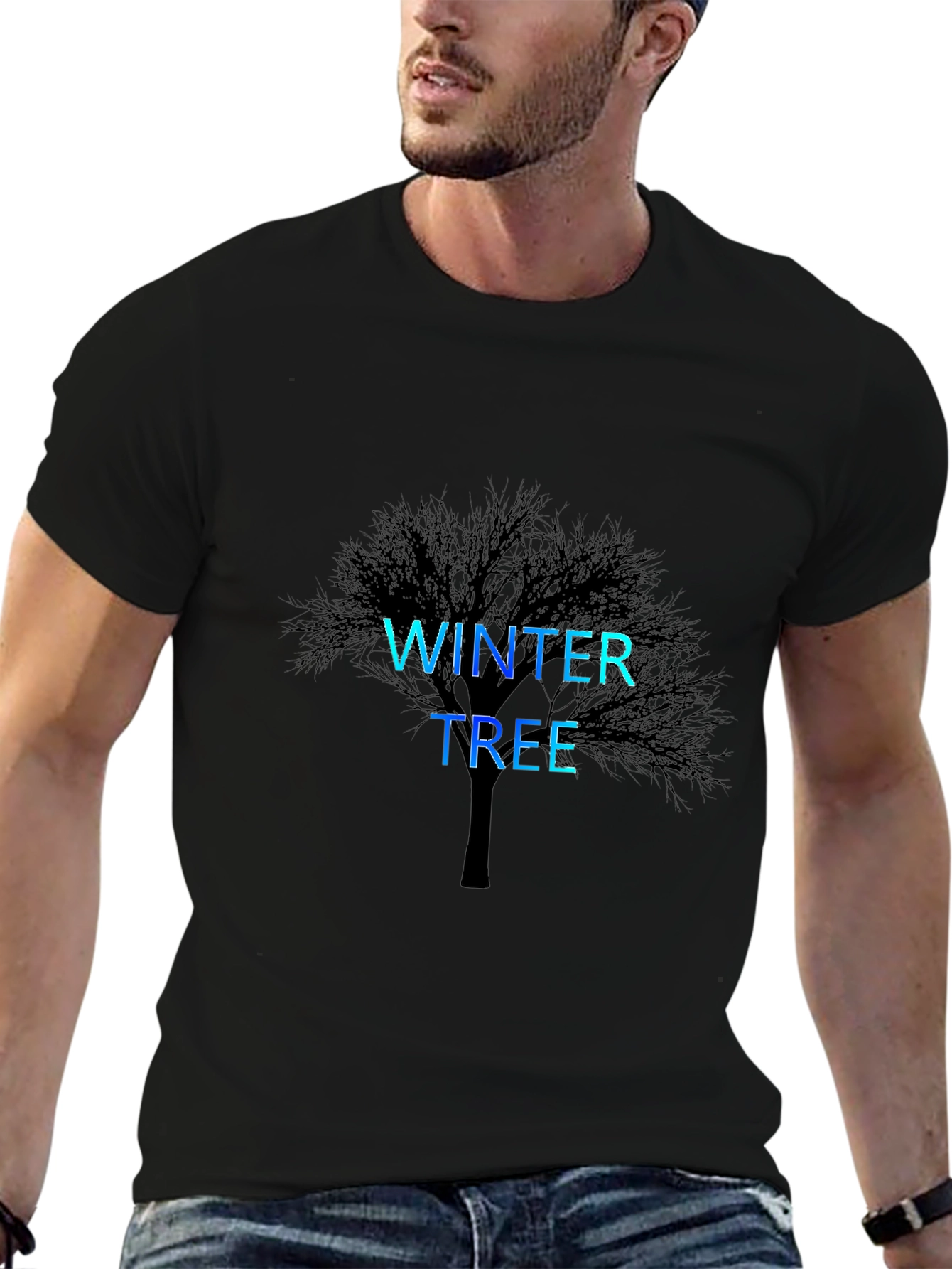 Winter Tree Graphic Print Black T-Shirt