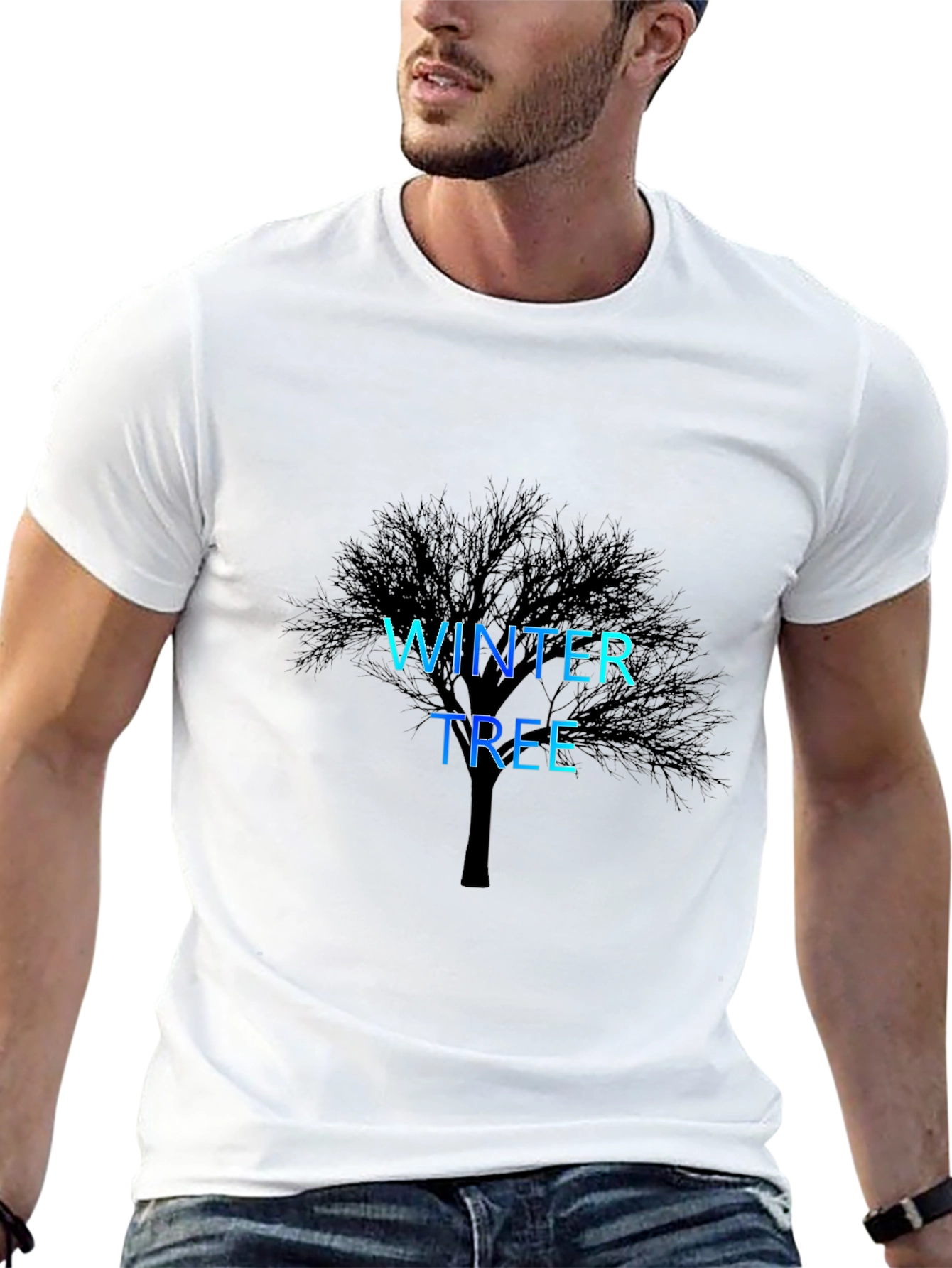 Winter Tree Graphic Print Black T-Shirt