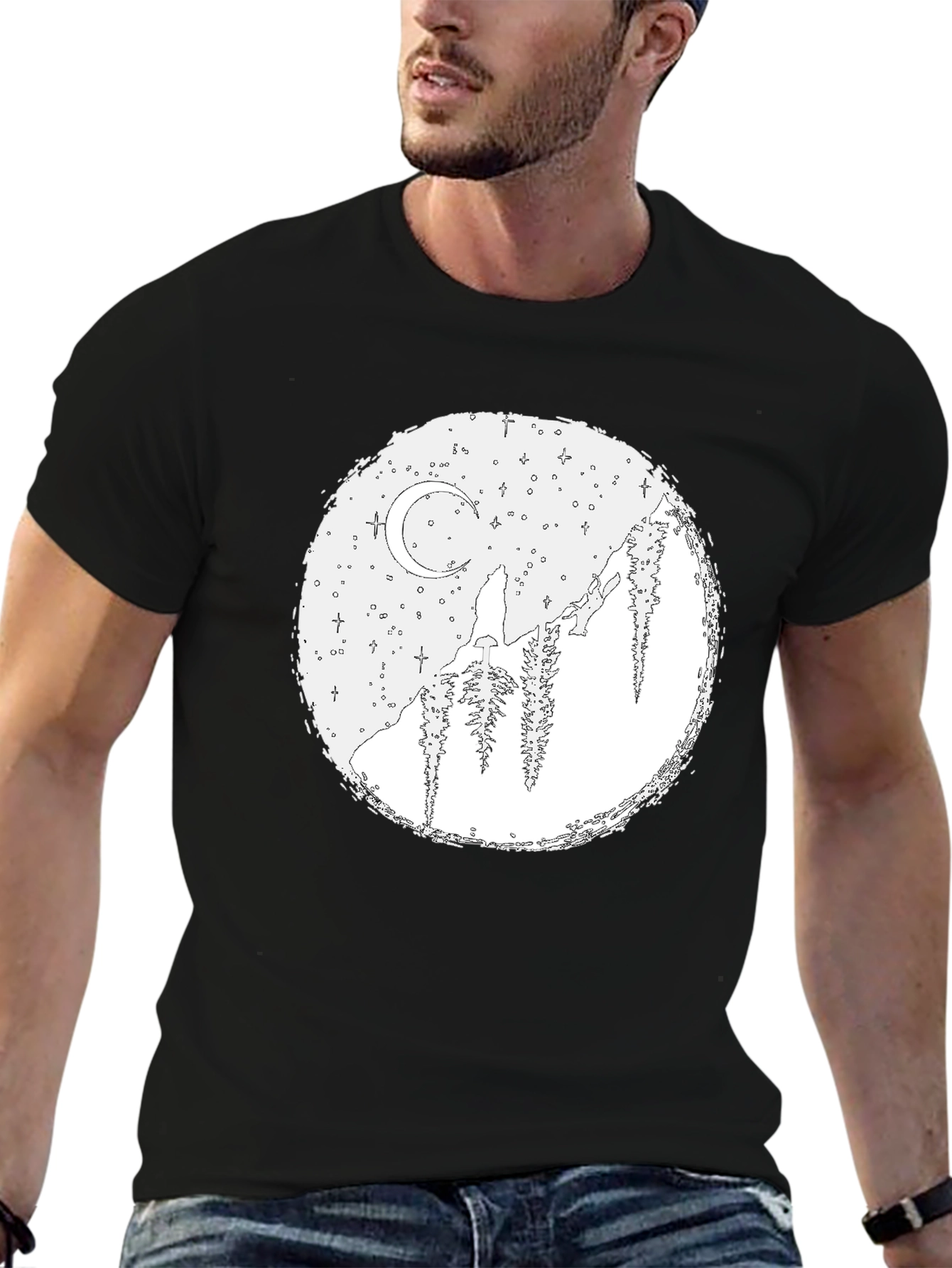 Wolf Moon Graphic Tee - Black Cotton Blend