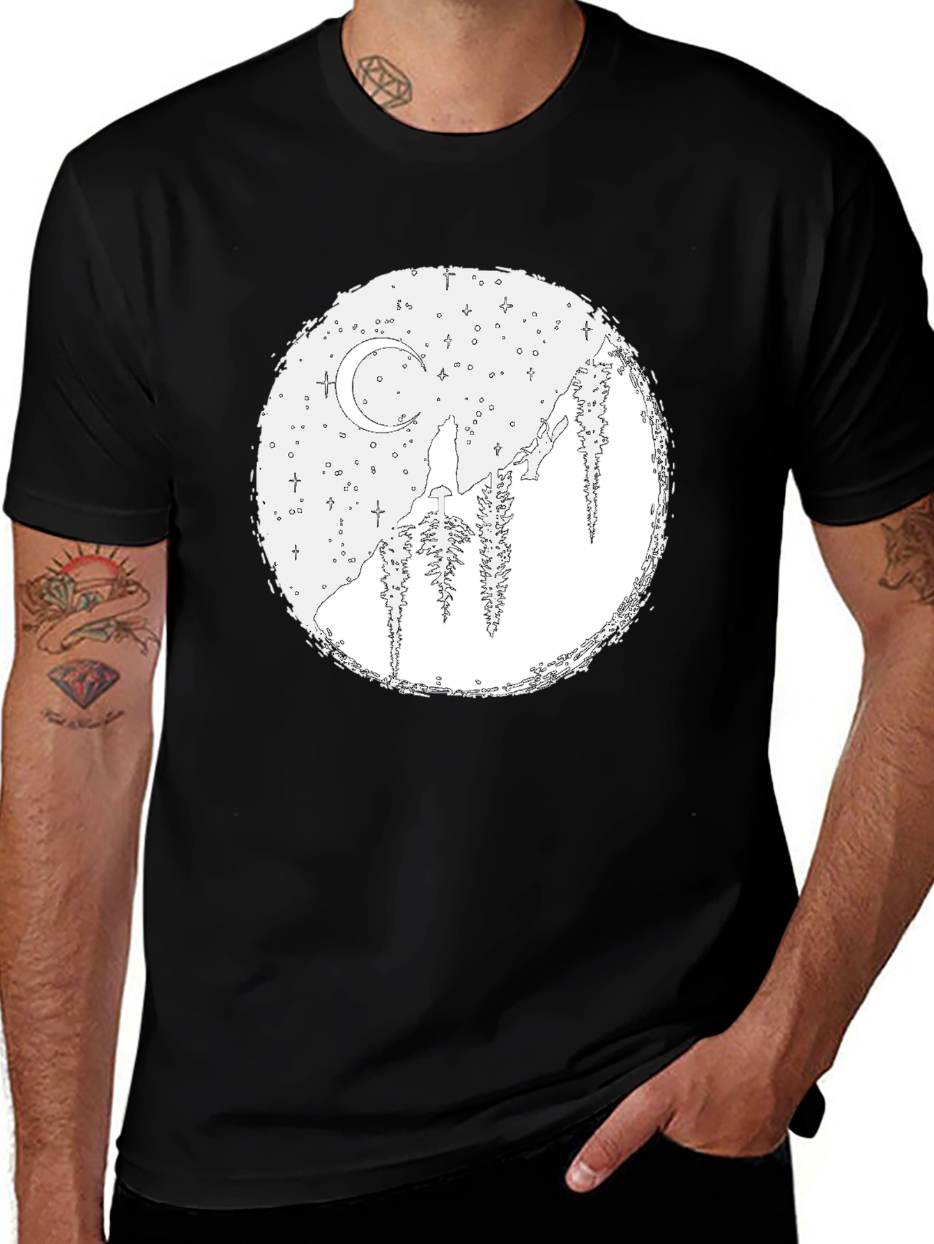 Wolf Moon Graphic Tee - Black Cotton Blend