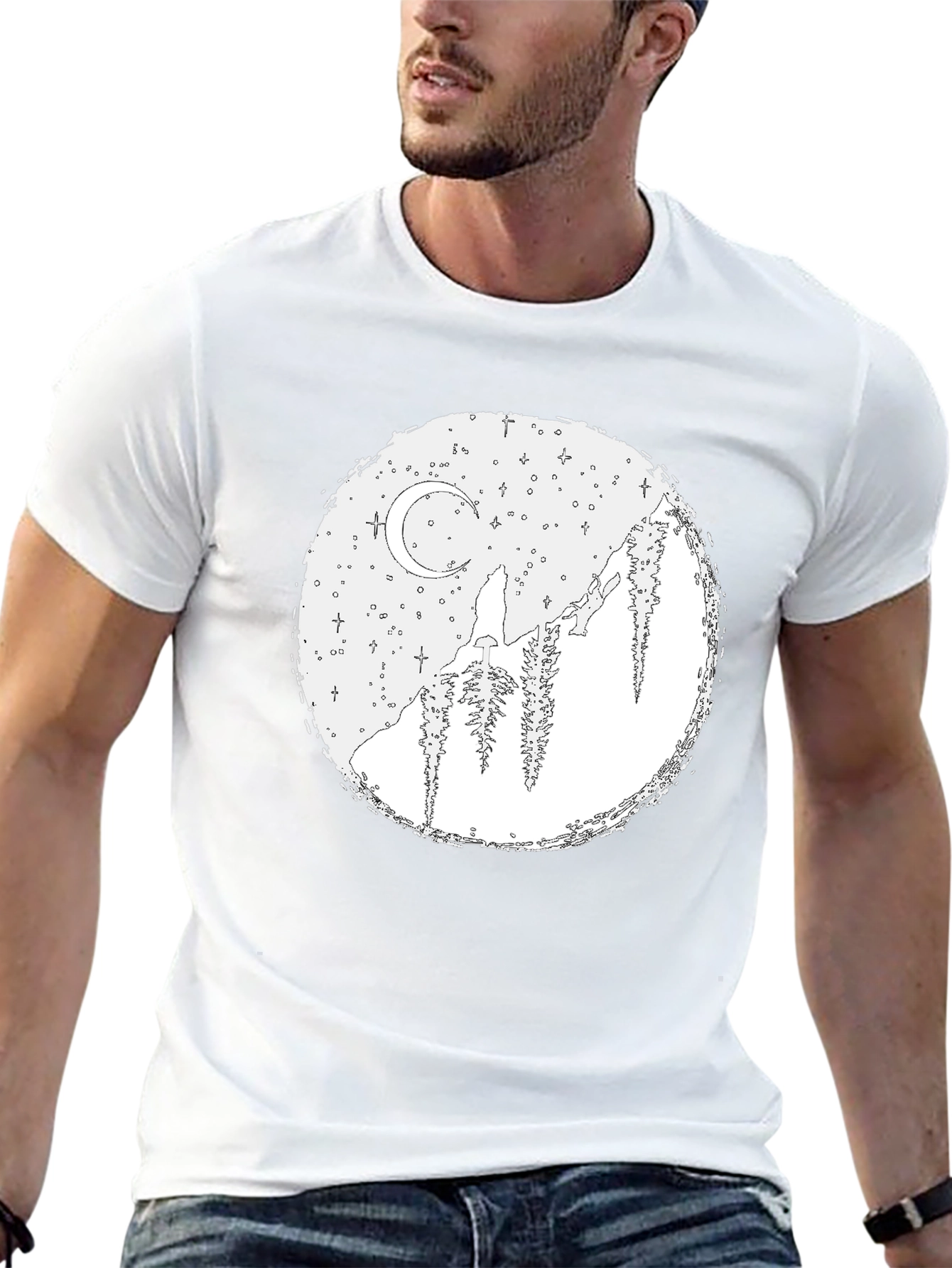 Wolf Moon Graphic Tee - Black Cotton Blend