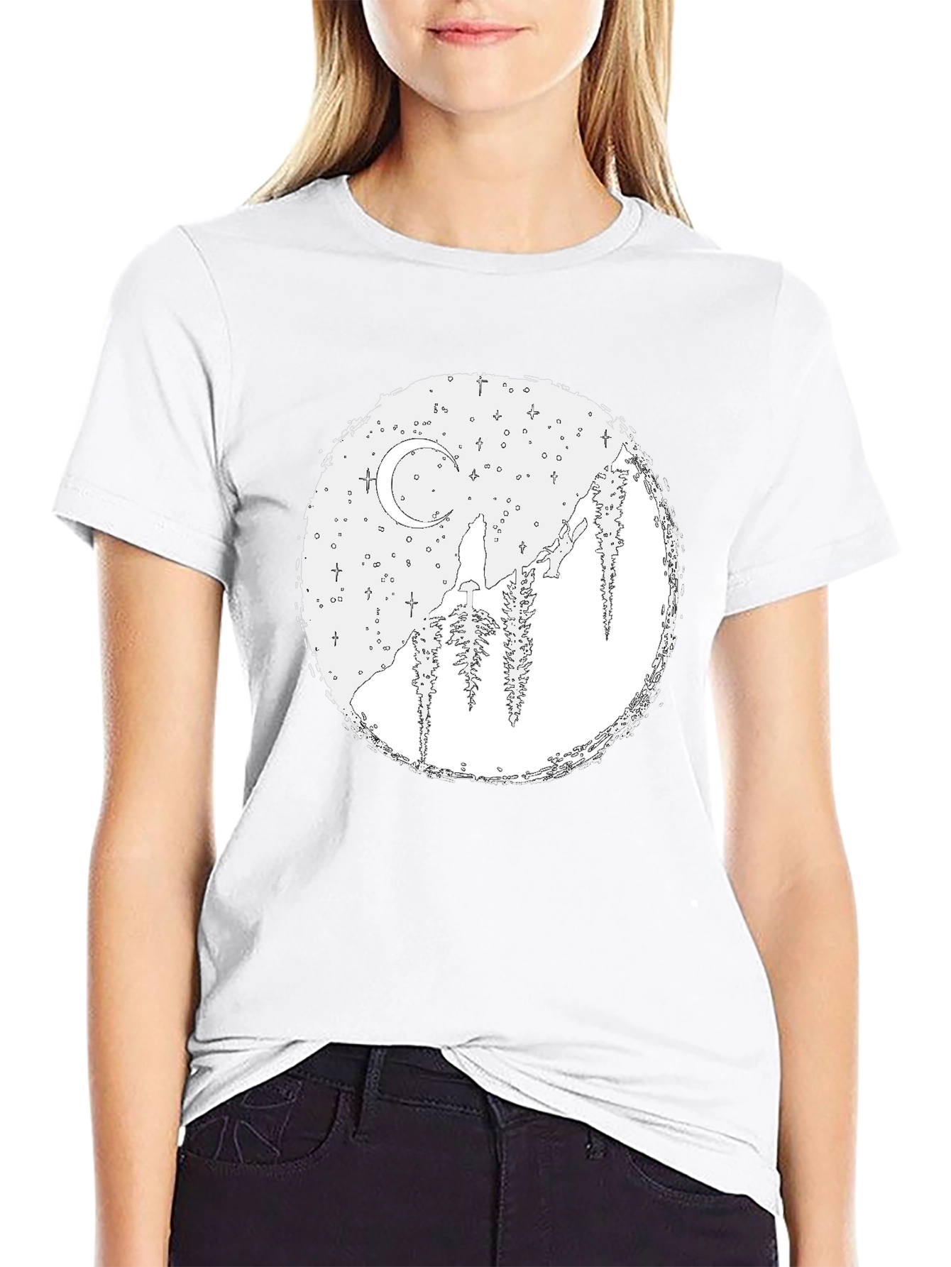 Wolf Moon Graphic Tee - Black Cotton Blend