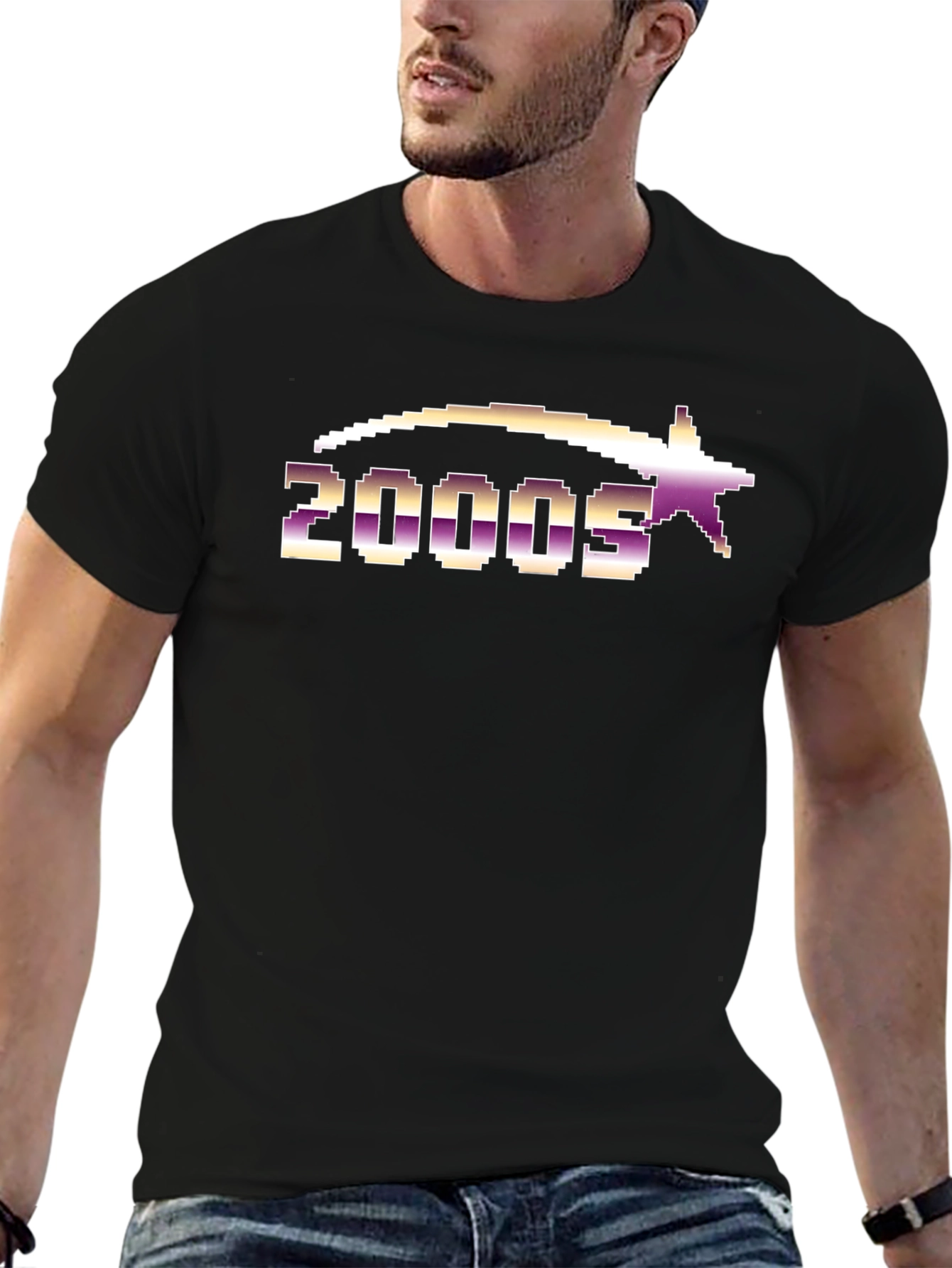 2000s Pixelated Graphic Tee - Black Cotton Blend