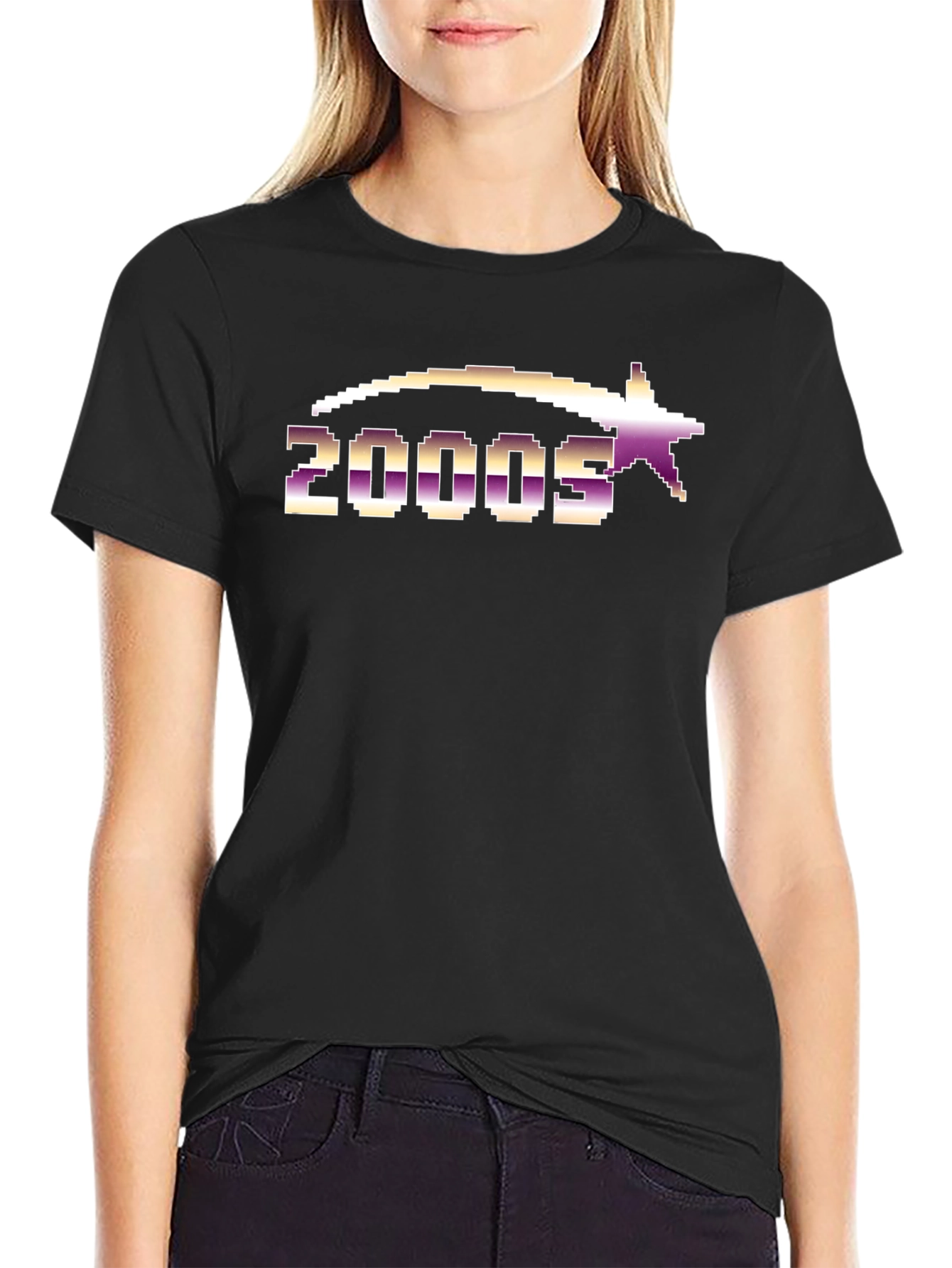 2000s Pixelated Graphic Tee - Black Cotton Blend