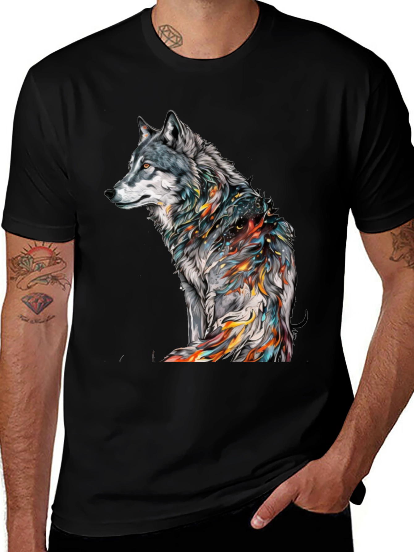 Wolf Graphic Print Black T-Shirt