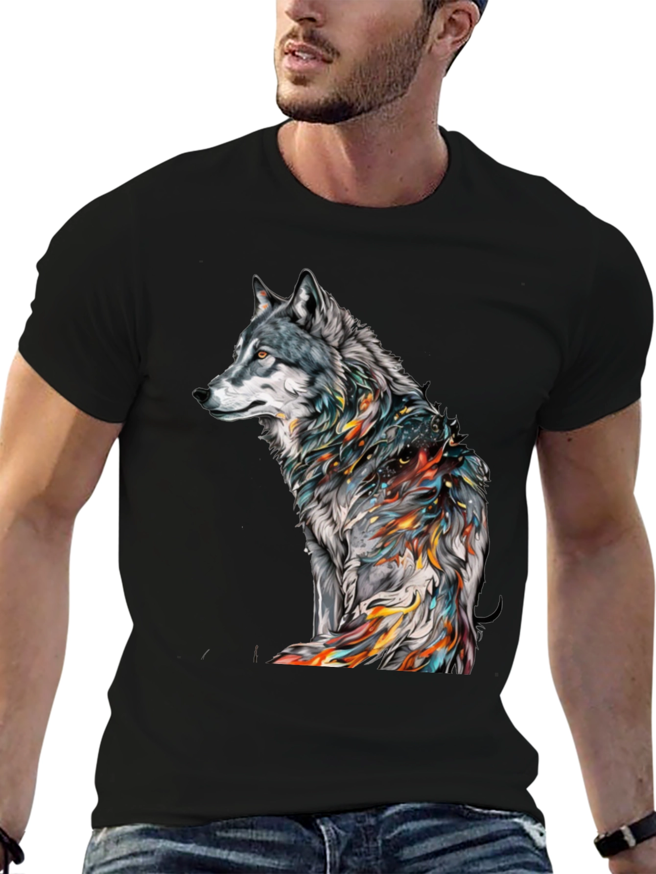 Wolf Graphic Print Black T-Shirt