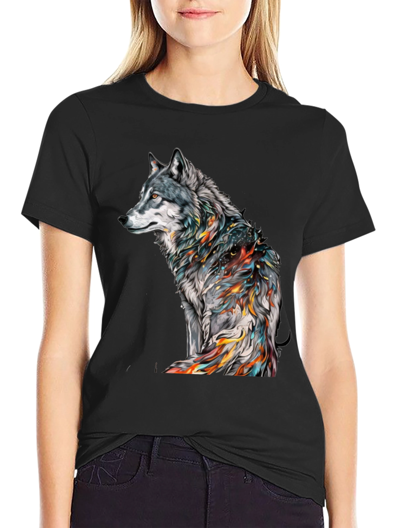 Wolf Graphic Print Black T-Shirt
