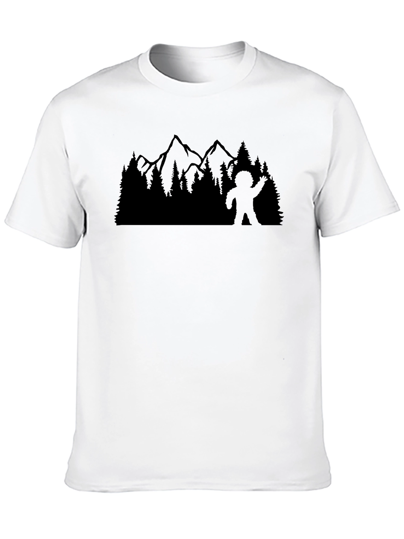 Sasquatch Waving T-Shirt: Forest & Mountain Design