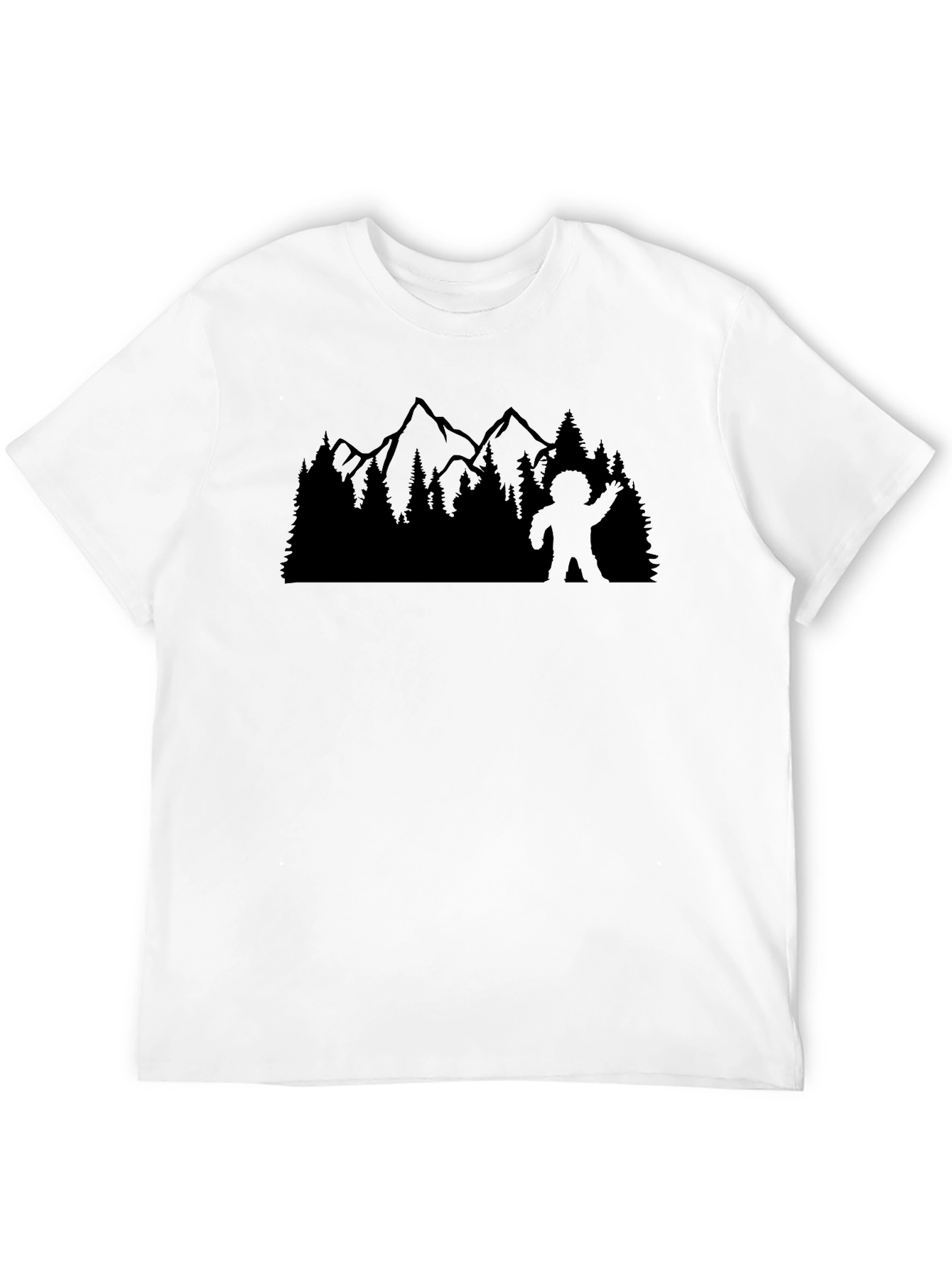 Sasquatch Waving T-Shirt: Forest & Mountain Design