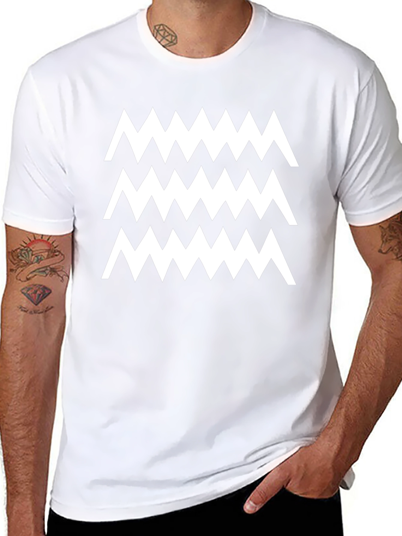 Zigzag Pattern Black Cotton T-Shirt