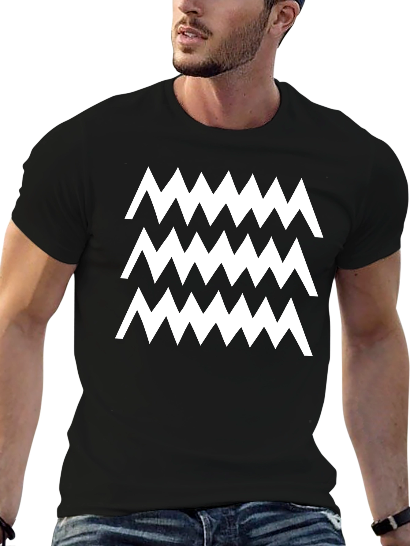 Zigzag Pattern Black Cotton T-Shirt