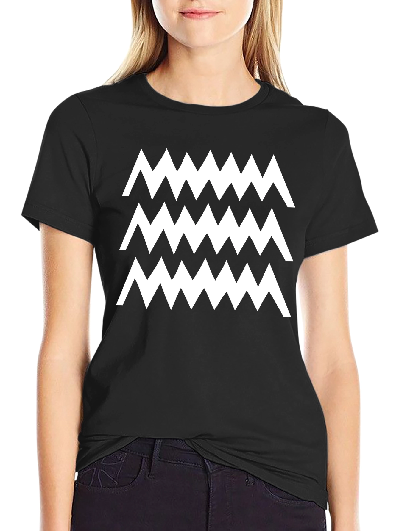 Zigzag Pattern Black Cotton T-Shirt