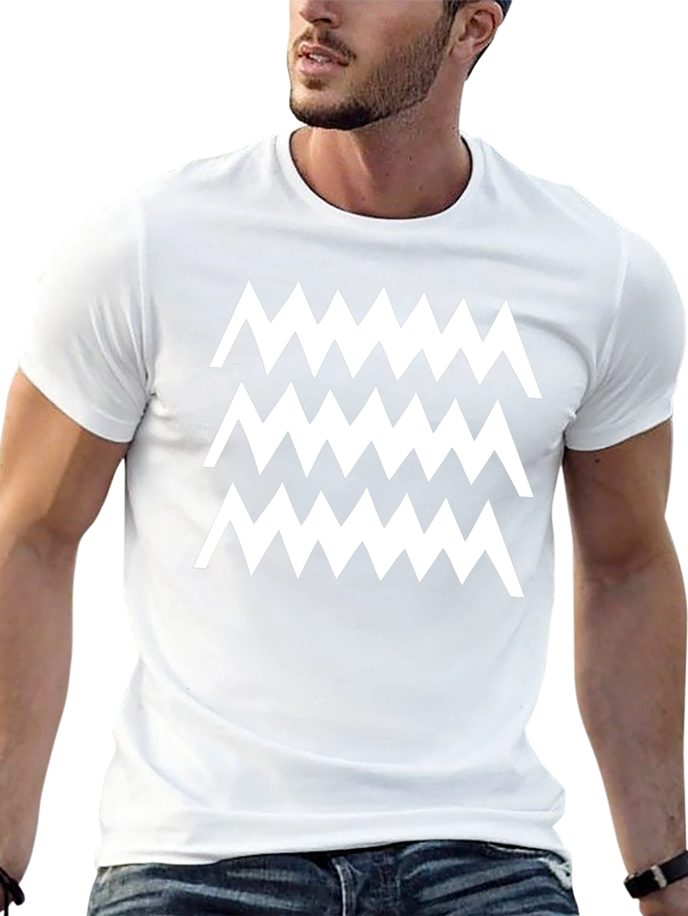 Zigzag Pattern Black Cotton T-Shirt