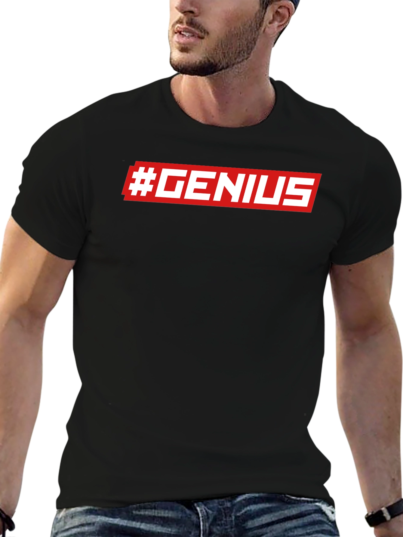 #GENIUS Graphic Print Crew Neck T-Shirt - Modern Style