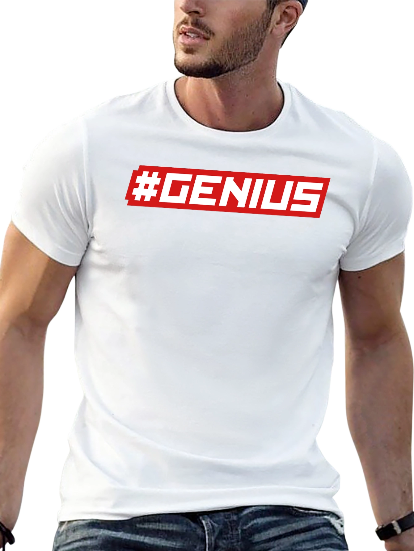 #GENIUS Graphic Print Crew Neck T-Shirt - Modern Style