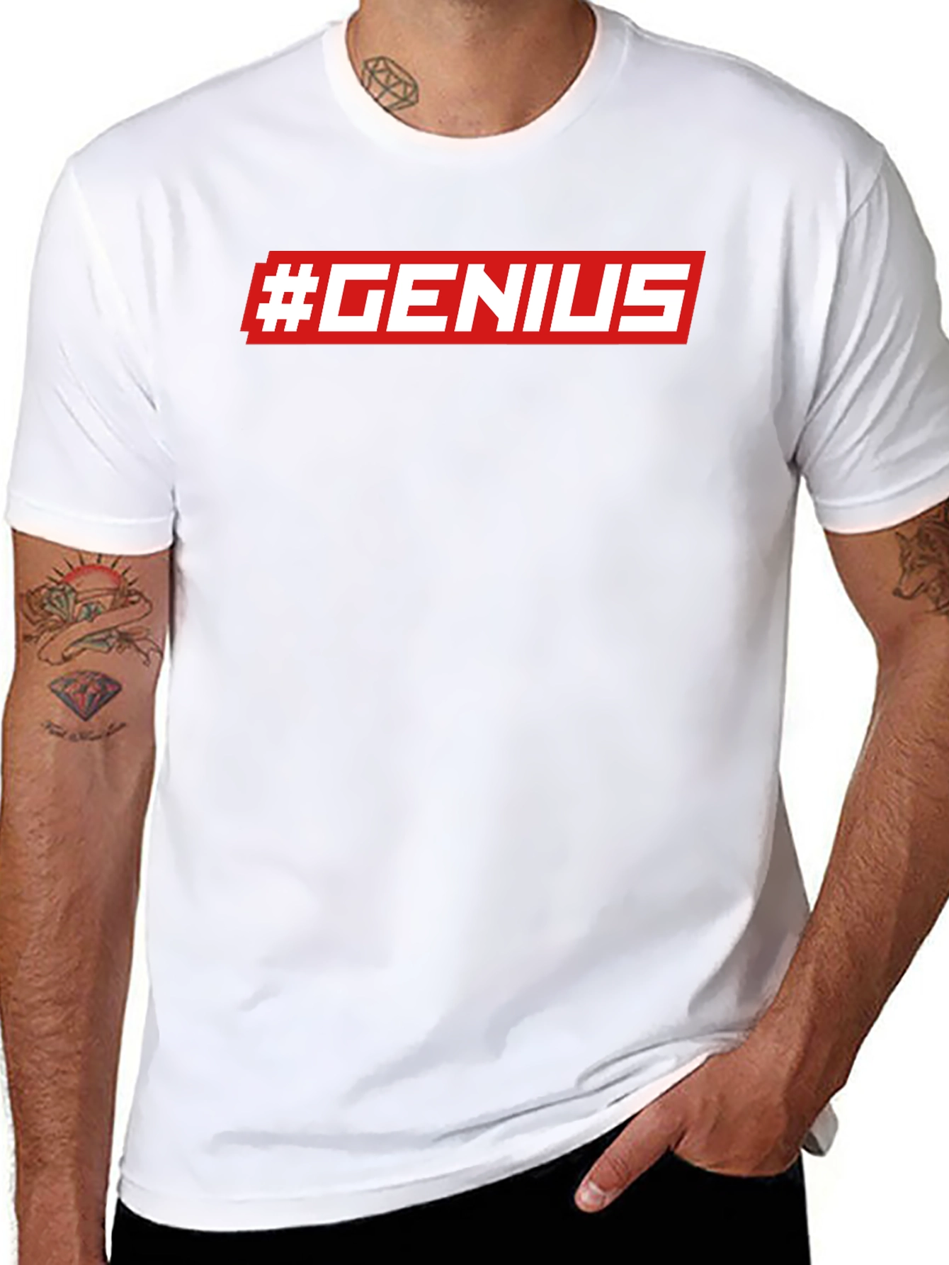 #GENIUS Graphic Print Crew Neck T-Shirt - Modern Style